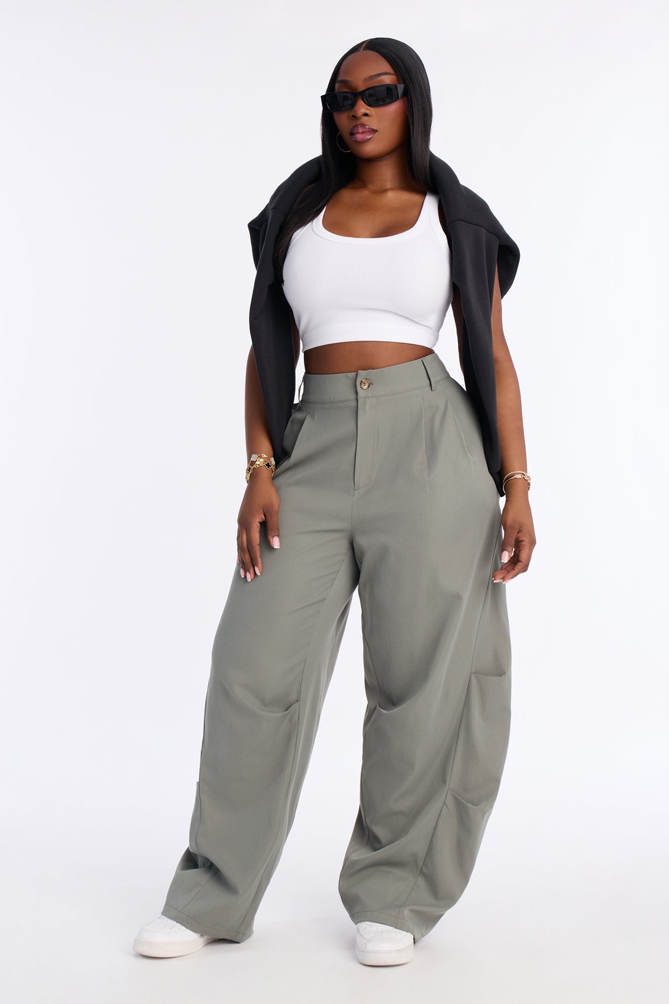 Reese Mid Rise Barrel Leg Pant 31″ - Sage