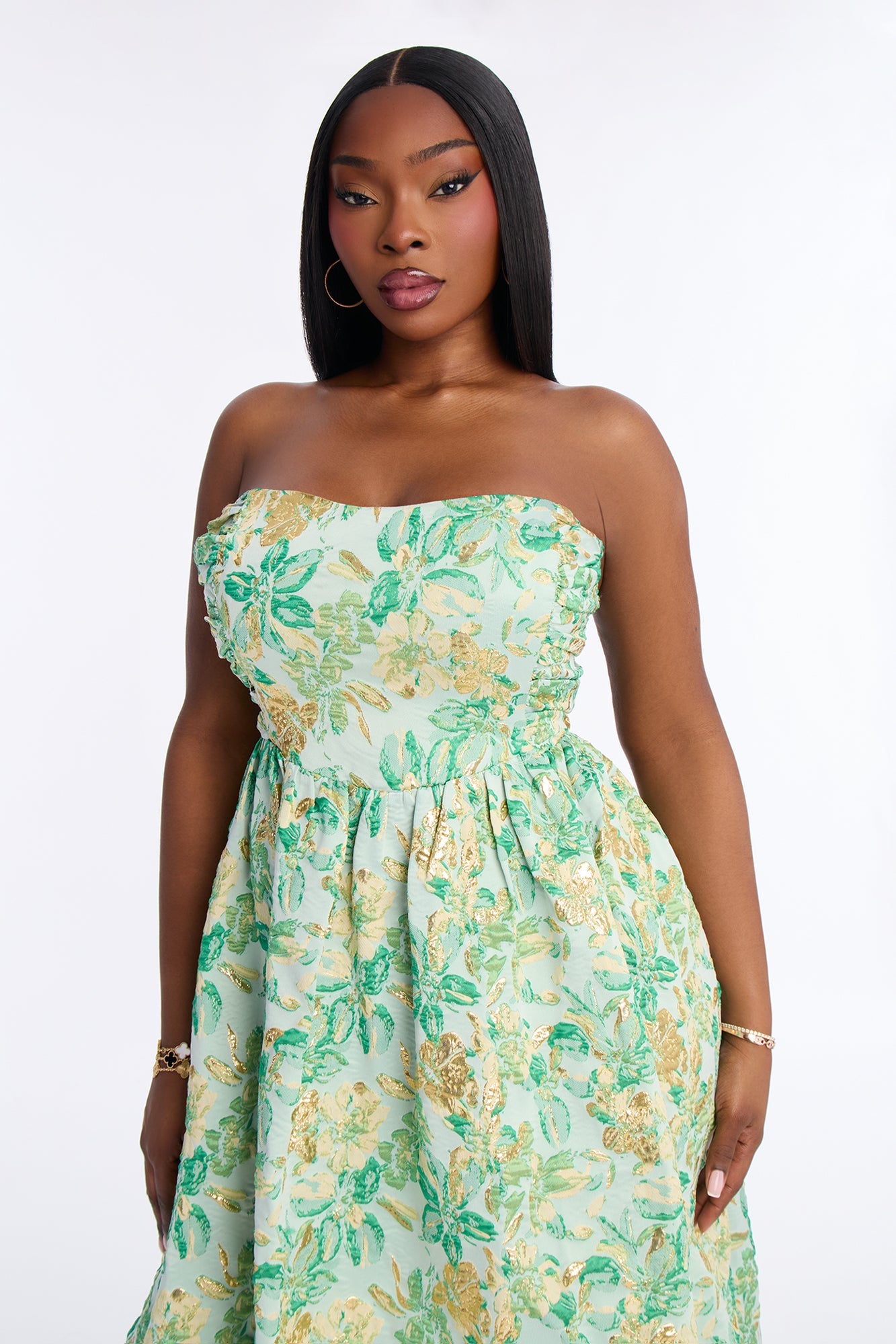 Sweet Like Me Glitter Floral Jacquard Midi Dress - Green