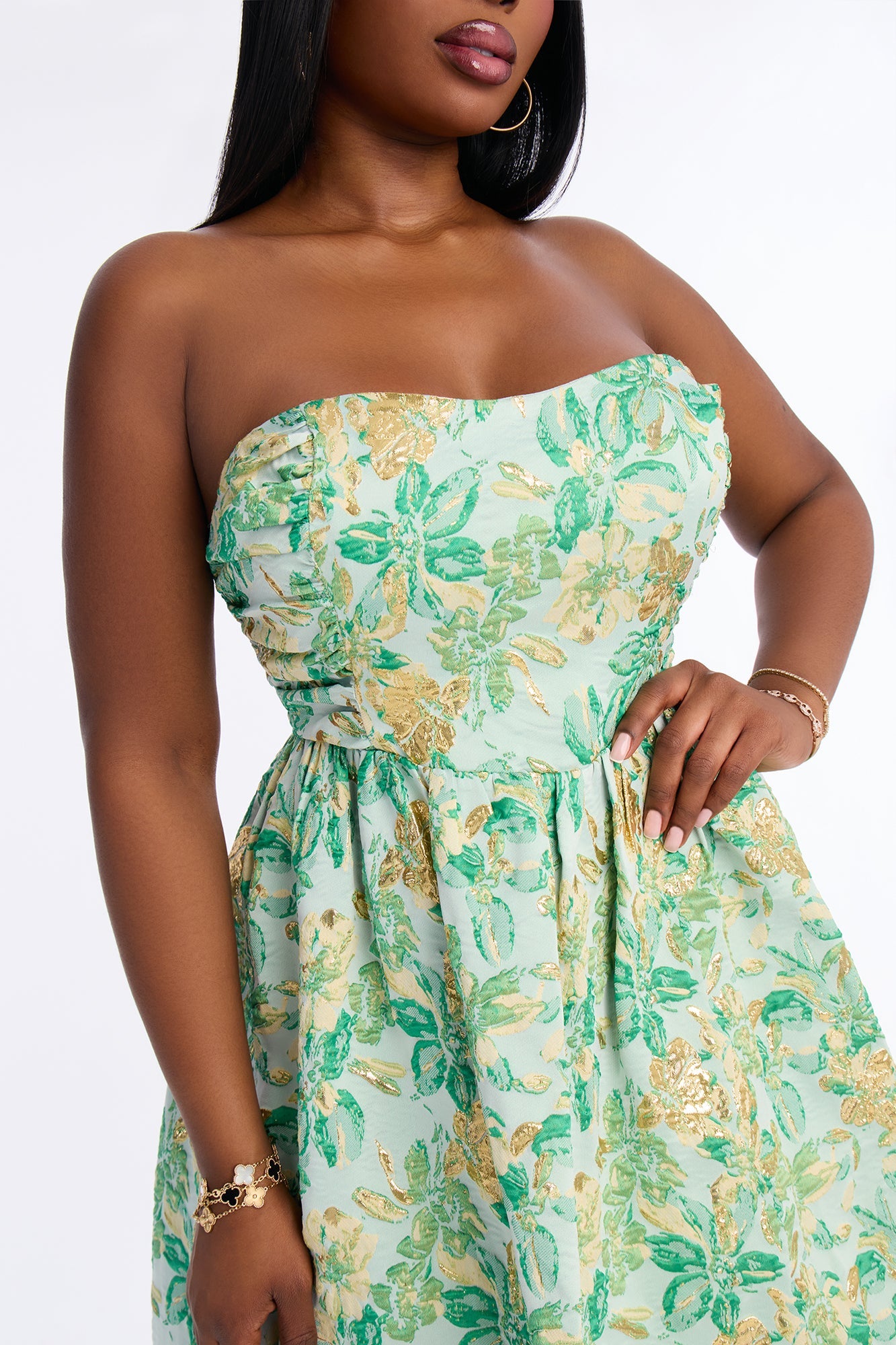 Sweet Like Me Glitter Floral Jacquard Midi Dress - Green