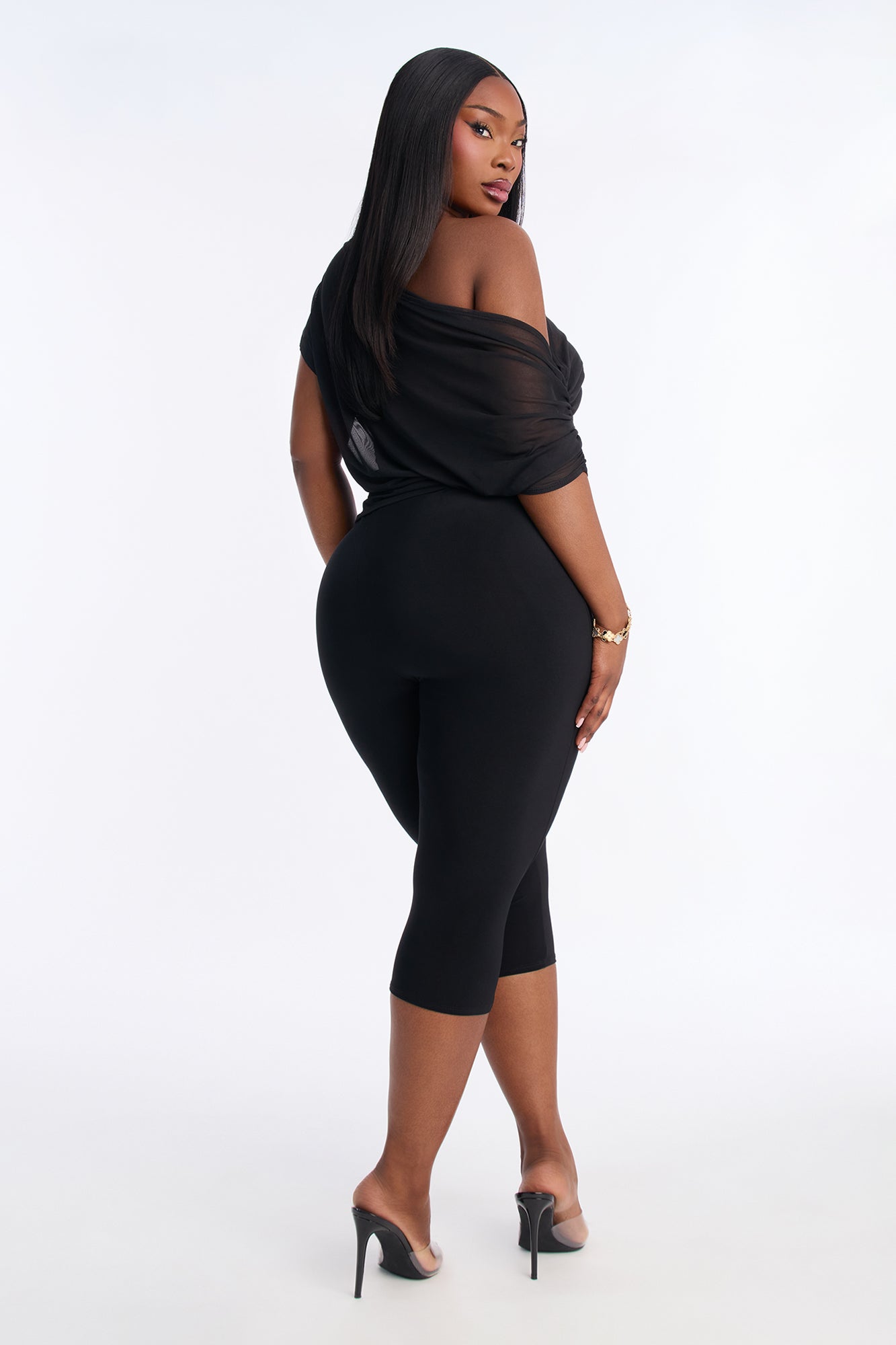 Breanna Mesh Capri Leg Jumpsuit - Black