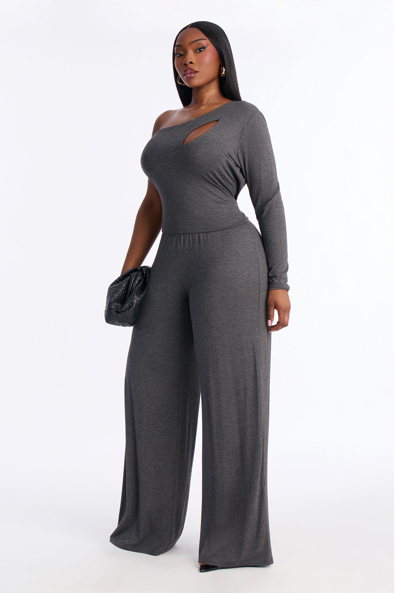 Back For More One Shoulder Pant Set - Charcoal