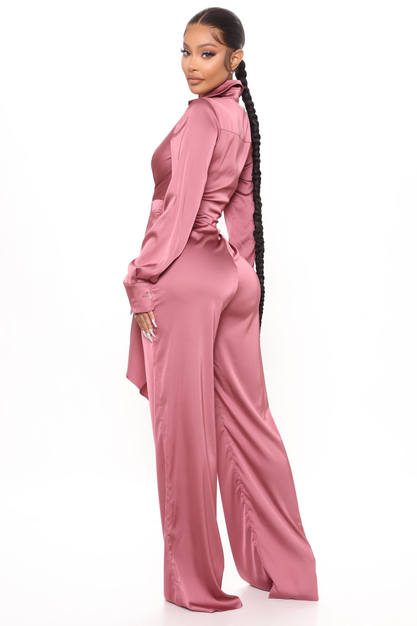 Fabulosity Stretch Satin Jumpsuit - Mauve