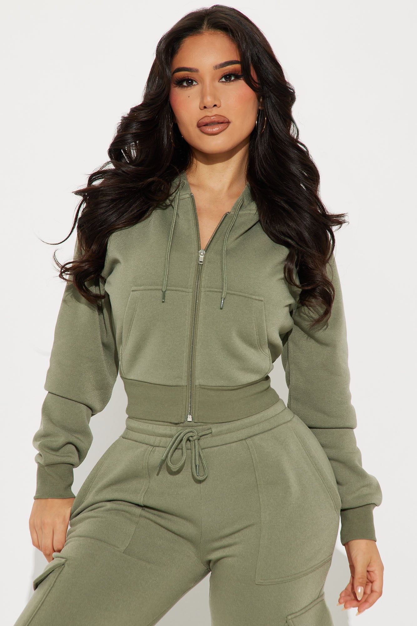 Kinsley Cropped Hoodie - Olive