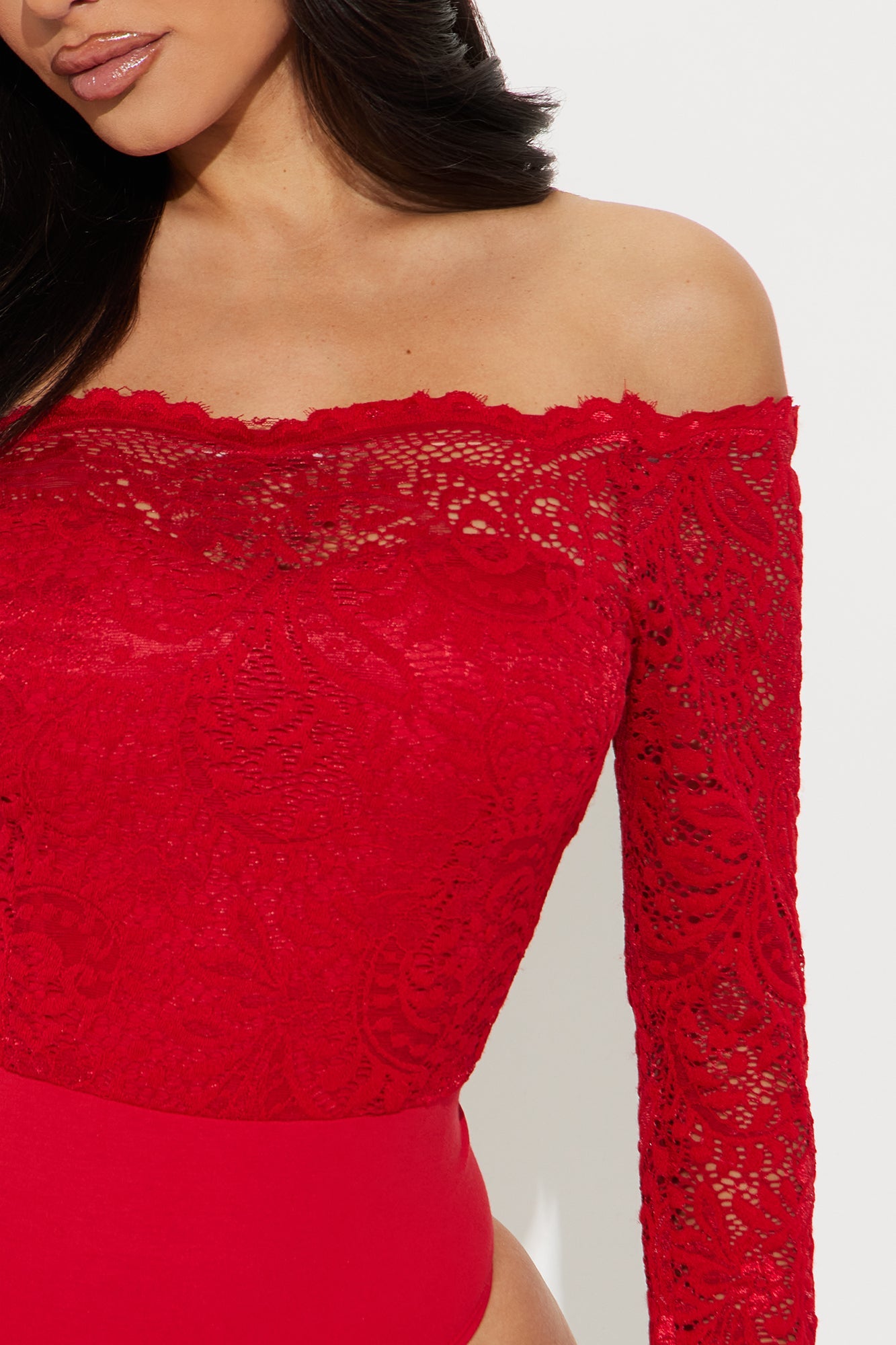 Katie Lace Off Shoulder Bodysuit - Red