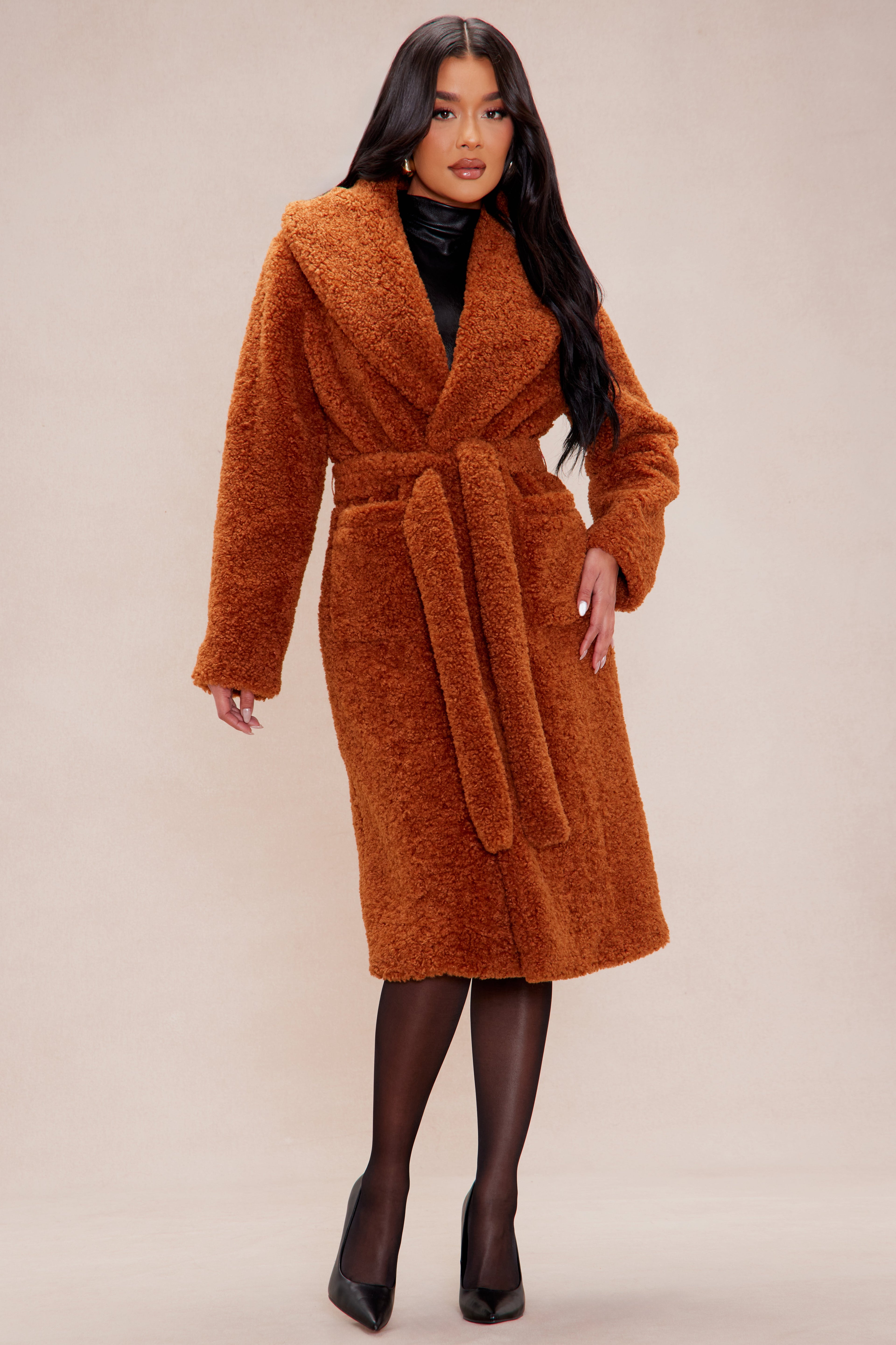 Alyssa Faux Fur Coat - Cognac
