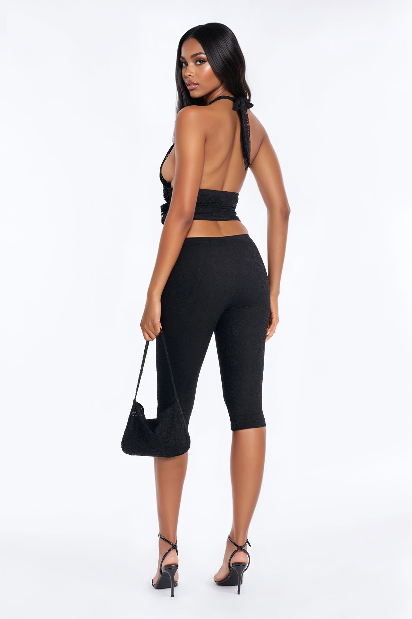 Pretty Please Lace 3 Piece Capri Set - Black