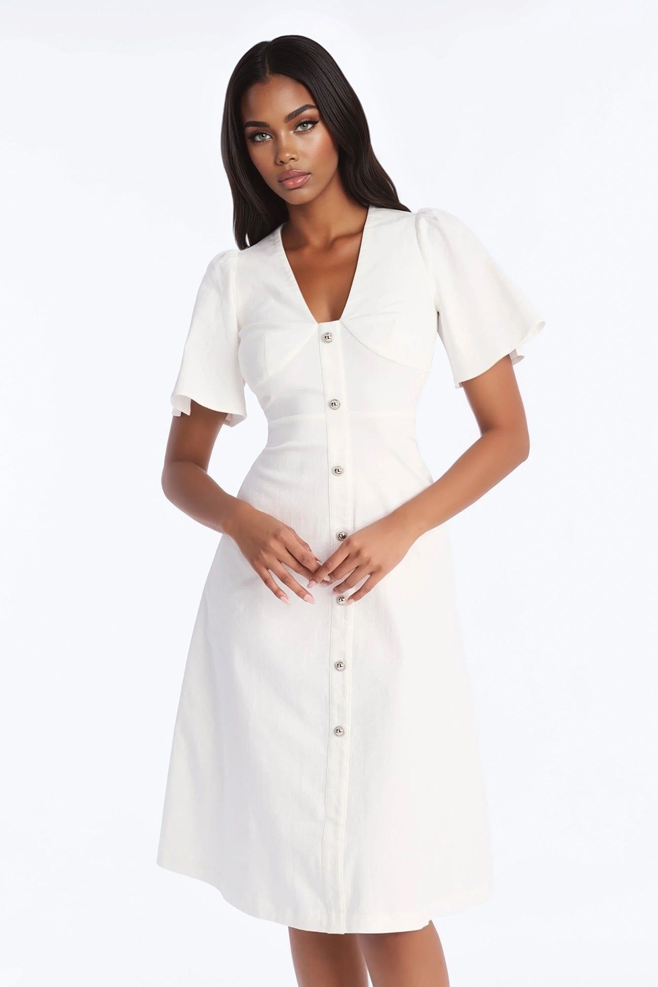 Aliza Denim Midi Dress - White