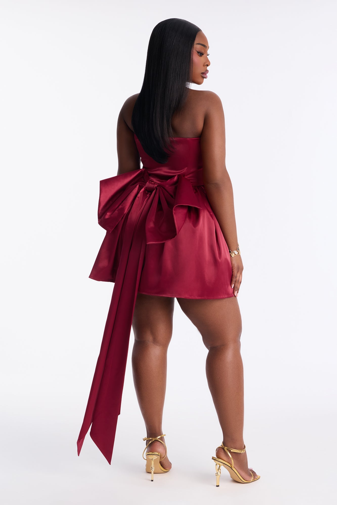 Livia Bow Satin Mini Dress - Red