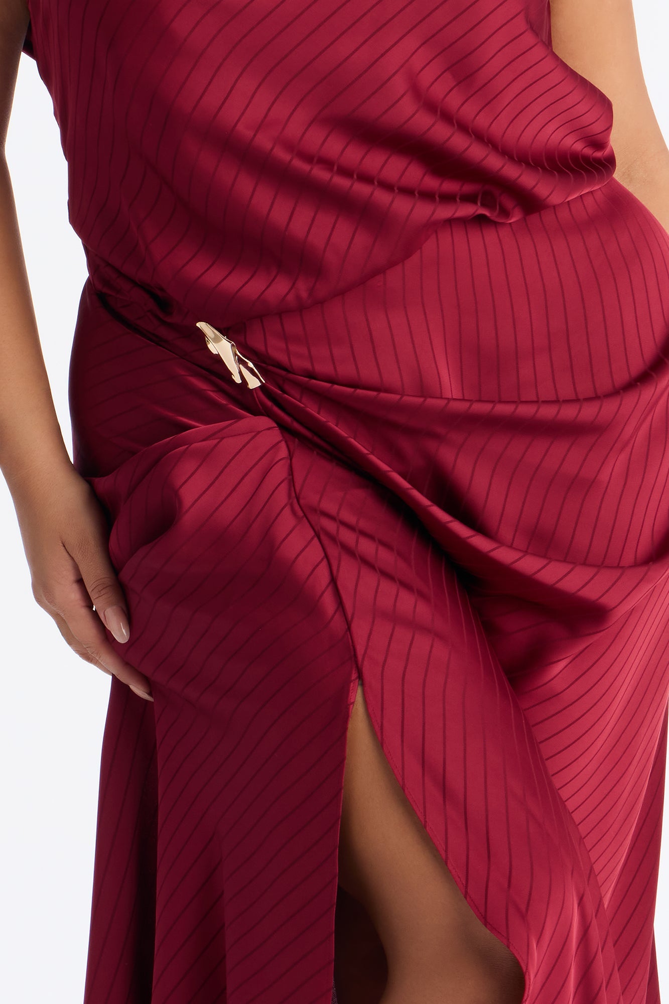 Deana Off Shoulder Satin Maxi Dress - Red