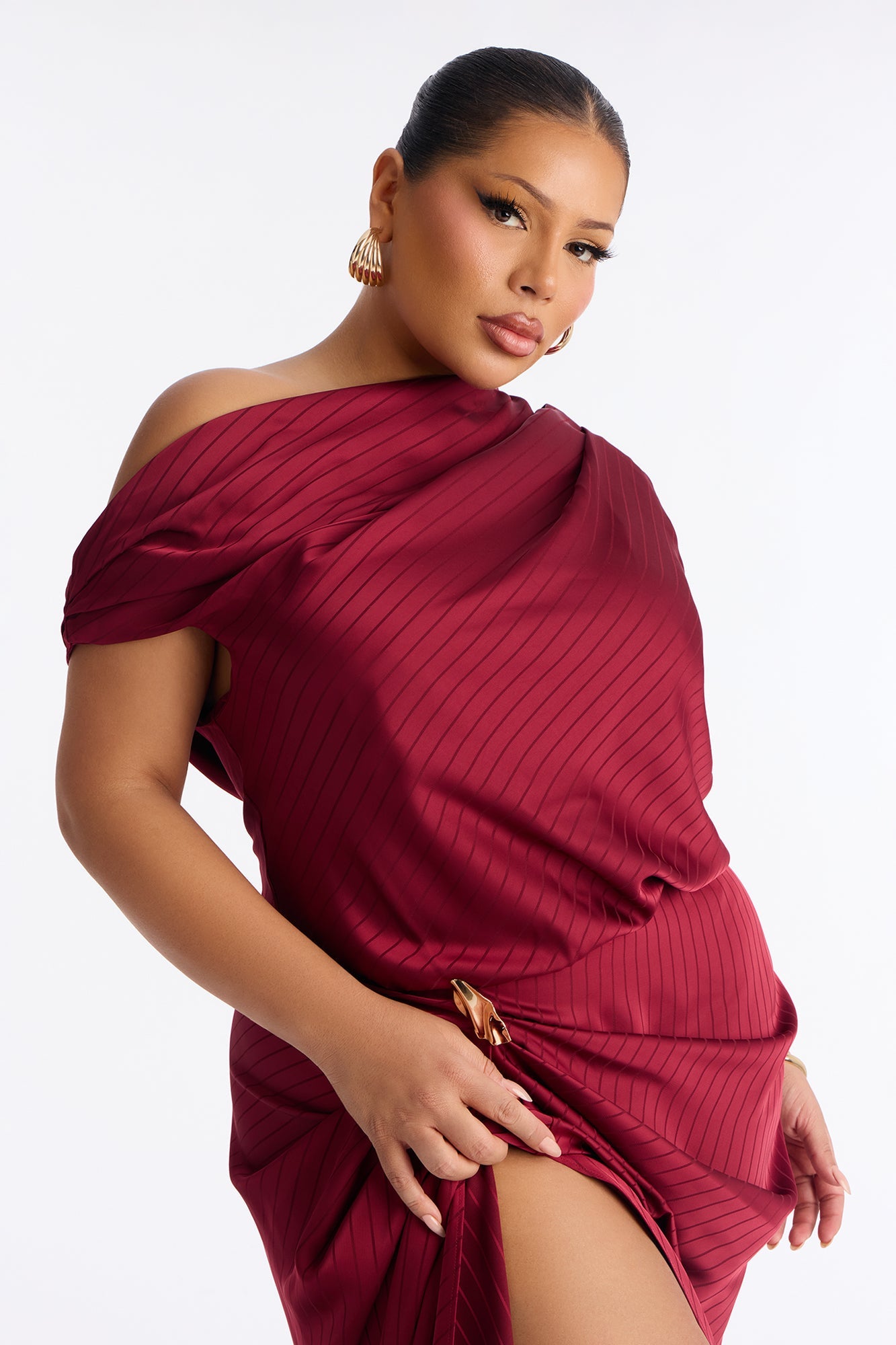 Deana Off Shoulder Satin Maxi Dress - Red