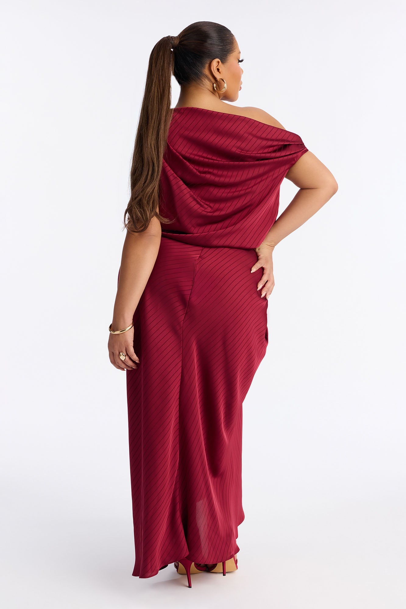 Deana Off Shoulder Satin Maxi Dress - Red