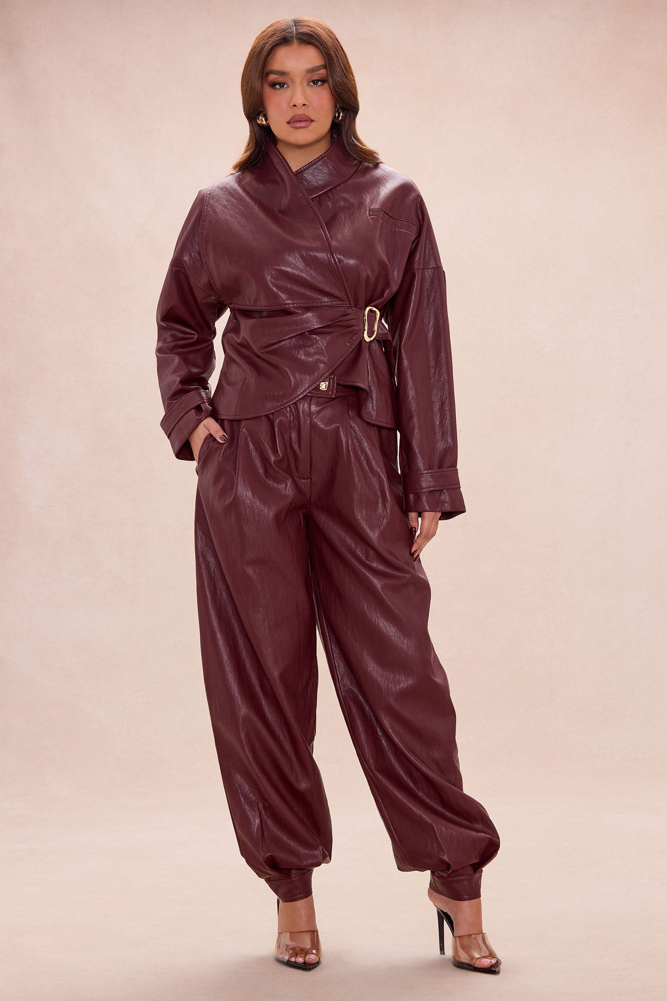 Mariella Faux Leather Jacket - Burgundy