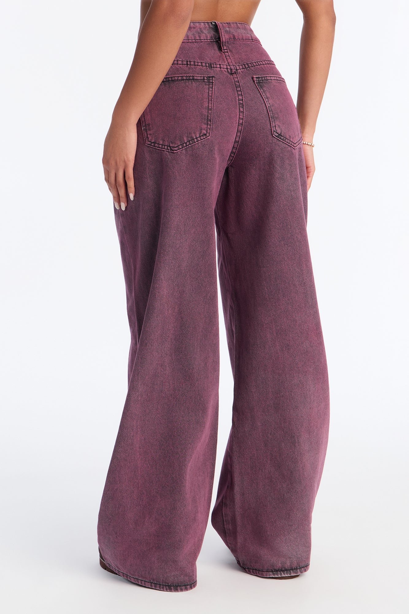 Bordeaux Baggy Non Stretch Wide Leg Jeans - Purple
