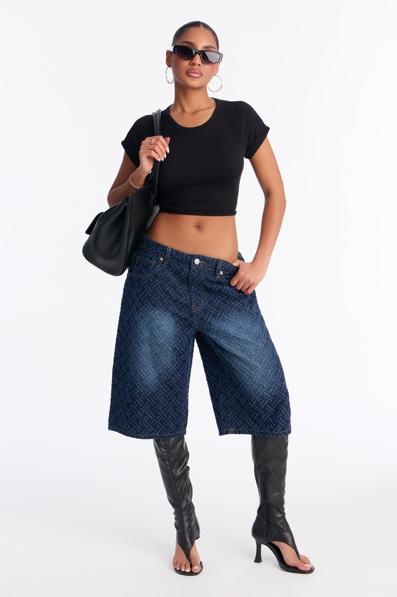In A Maze Jacquard Denim Jorts - Dark Wash