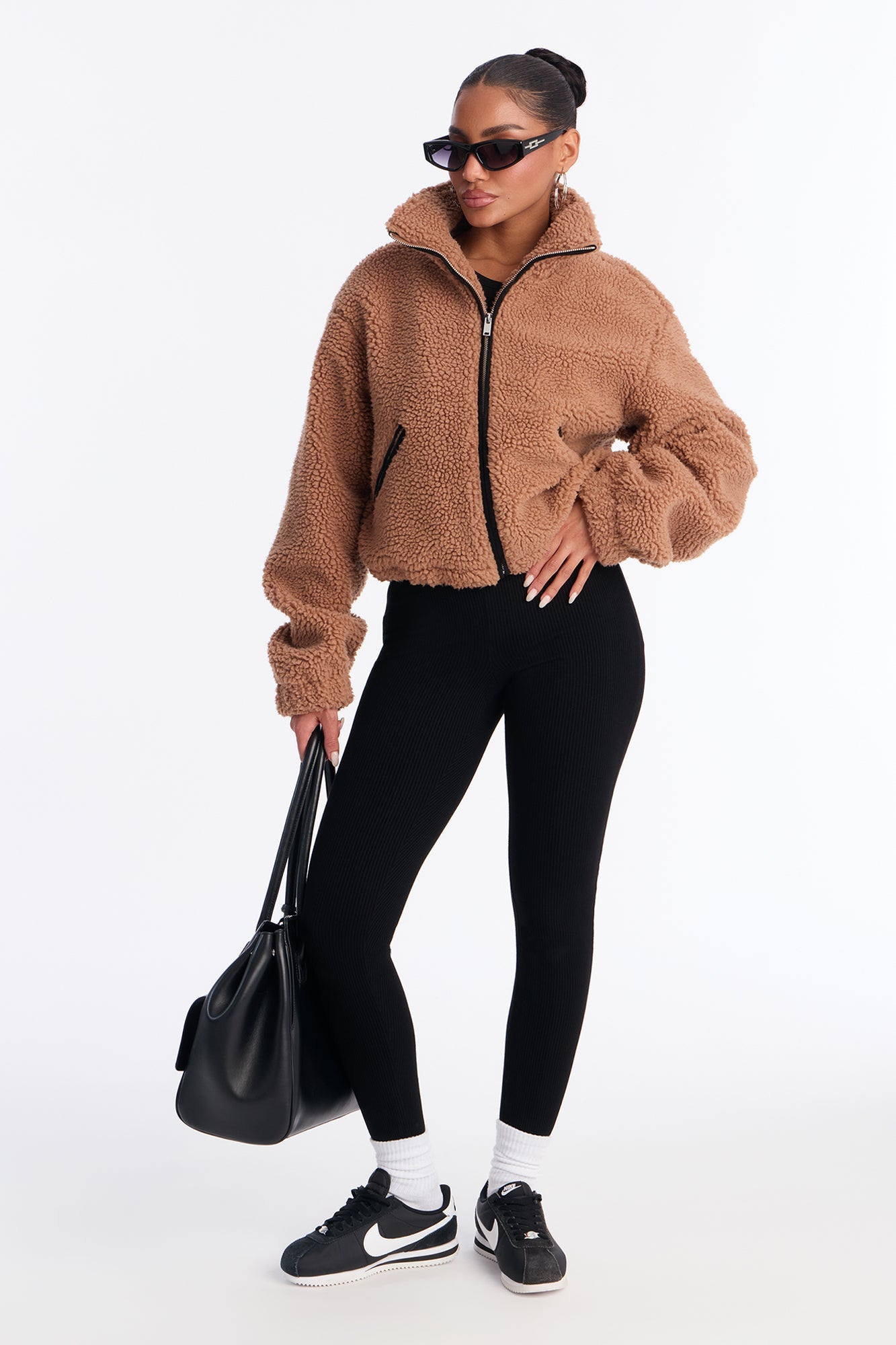 Cozy Cove Faux Sherpa Coat - Camel/combo