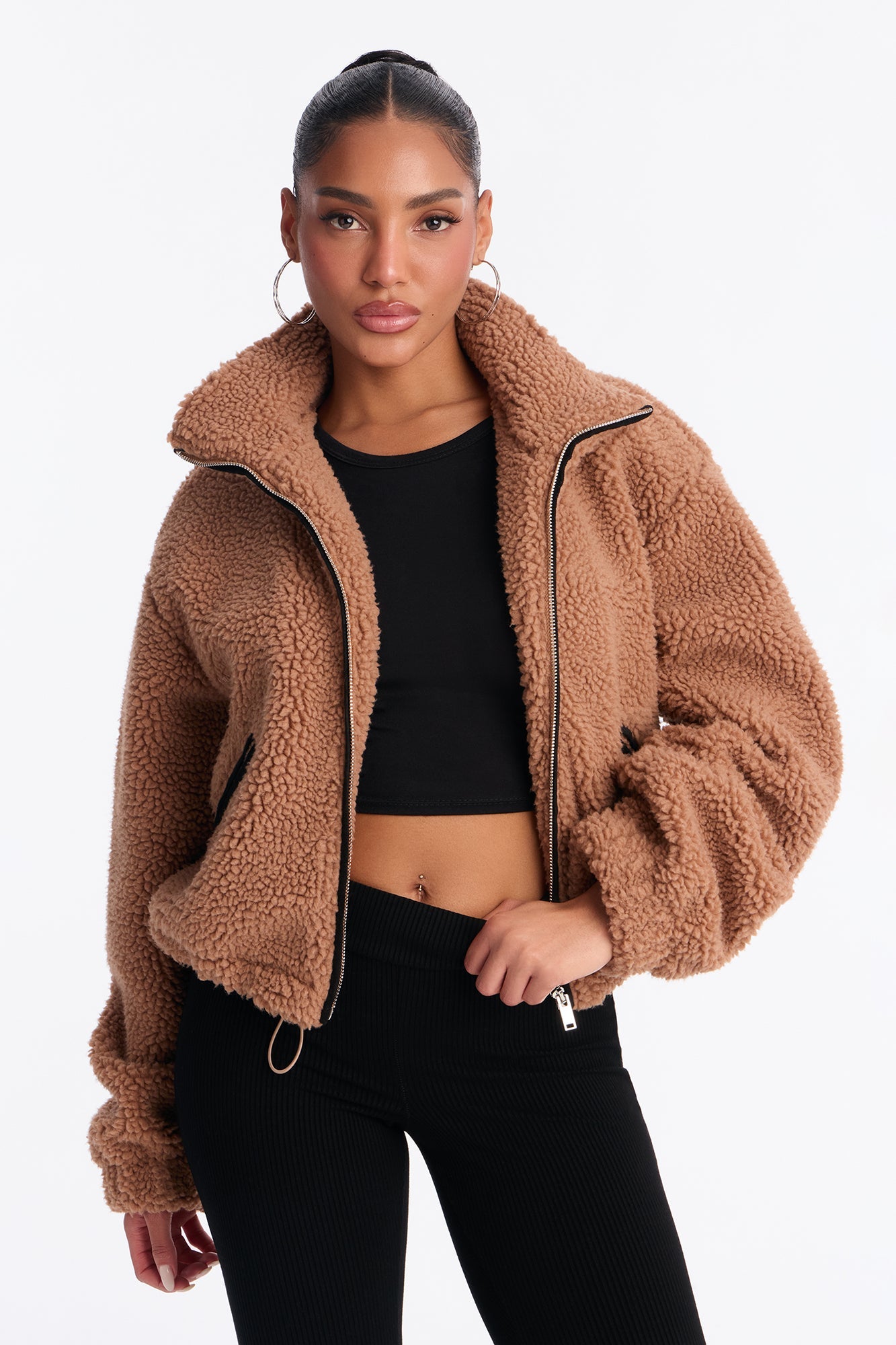 Cozy Cove Faux Sherpa Coat - Camel/combo