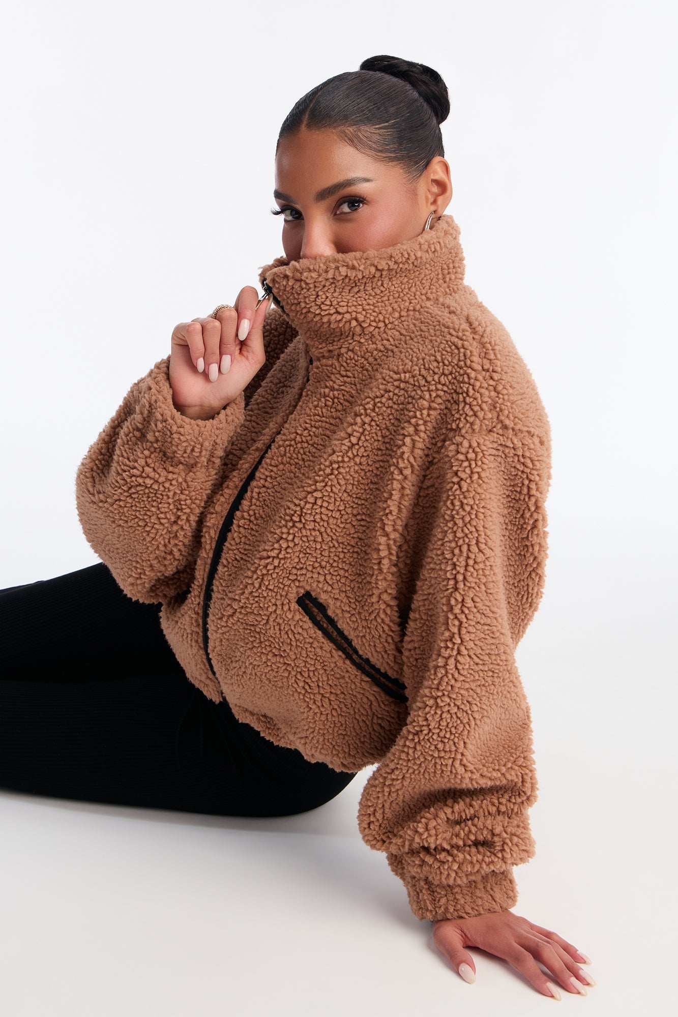 Cozy Cove Faux Sherpa Coat - Camel/combo