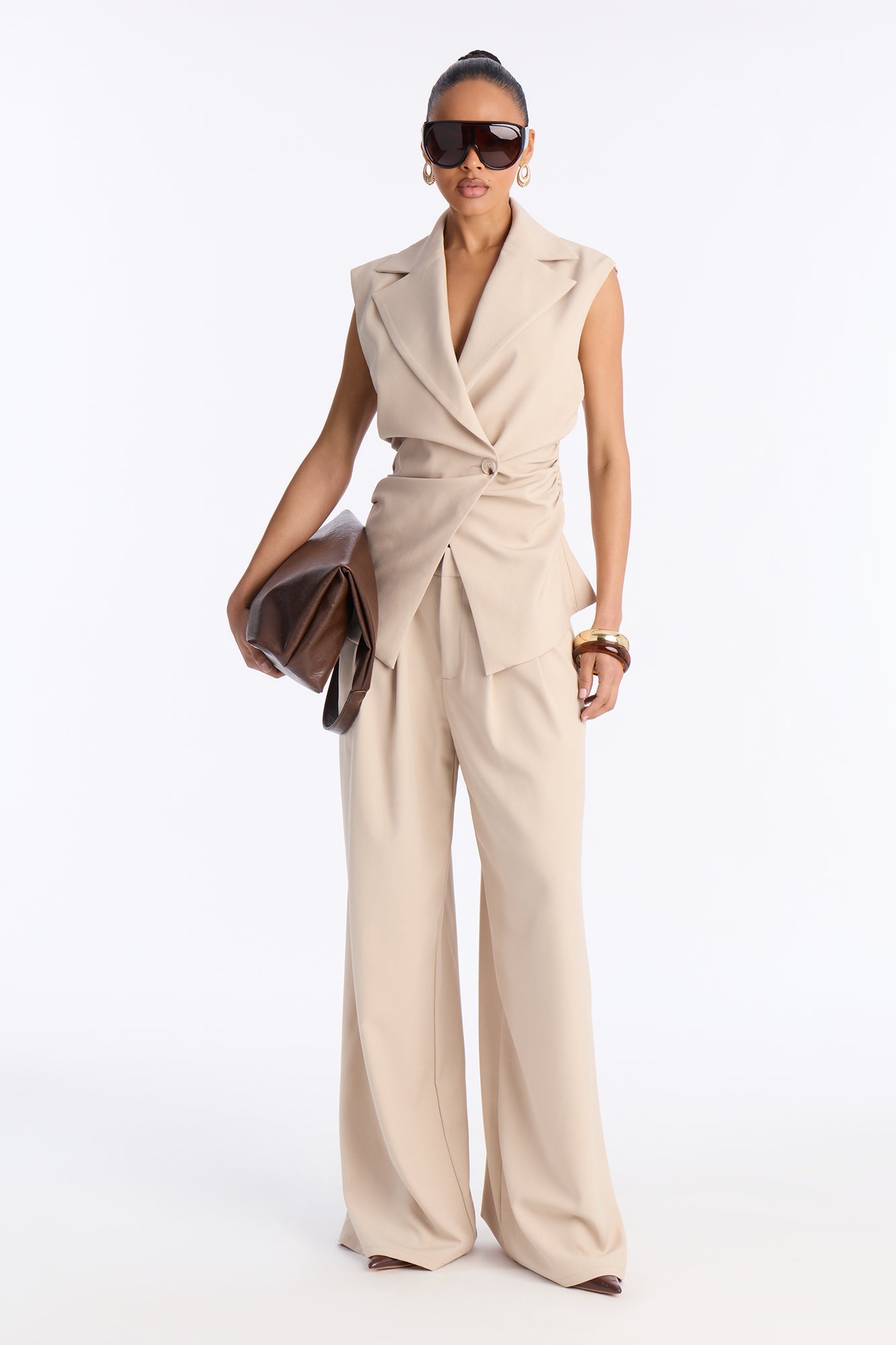 Shannon Cinched Vest Pant Set - Stone