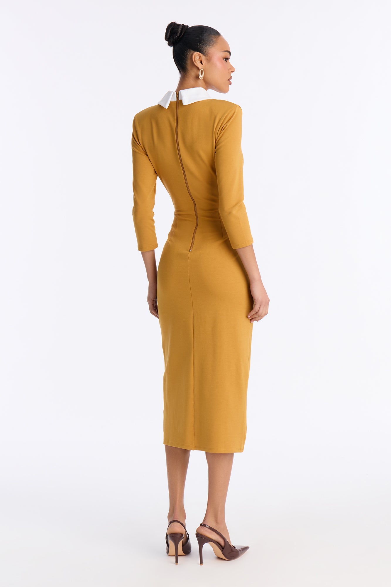 All Business 3/4 Sleeve Ponte Midi Dress - Mustard