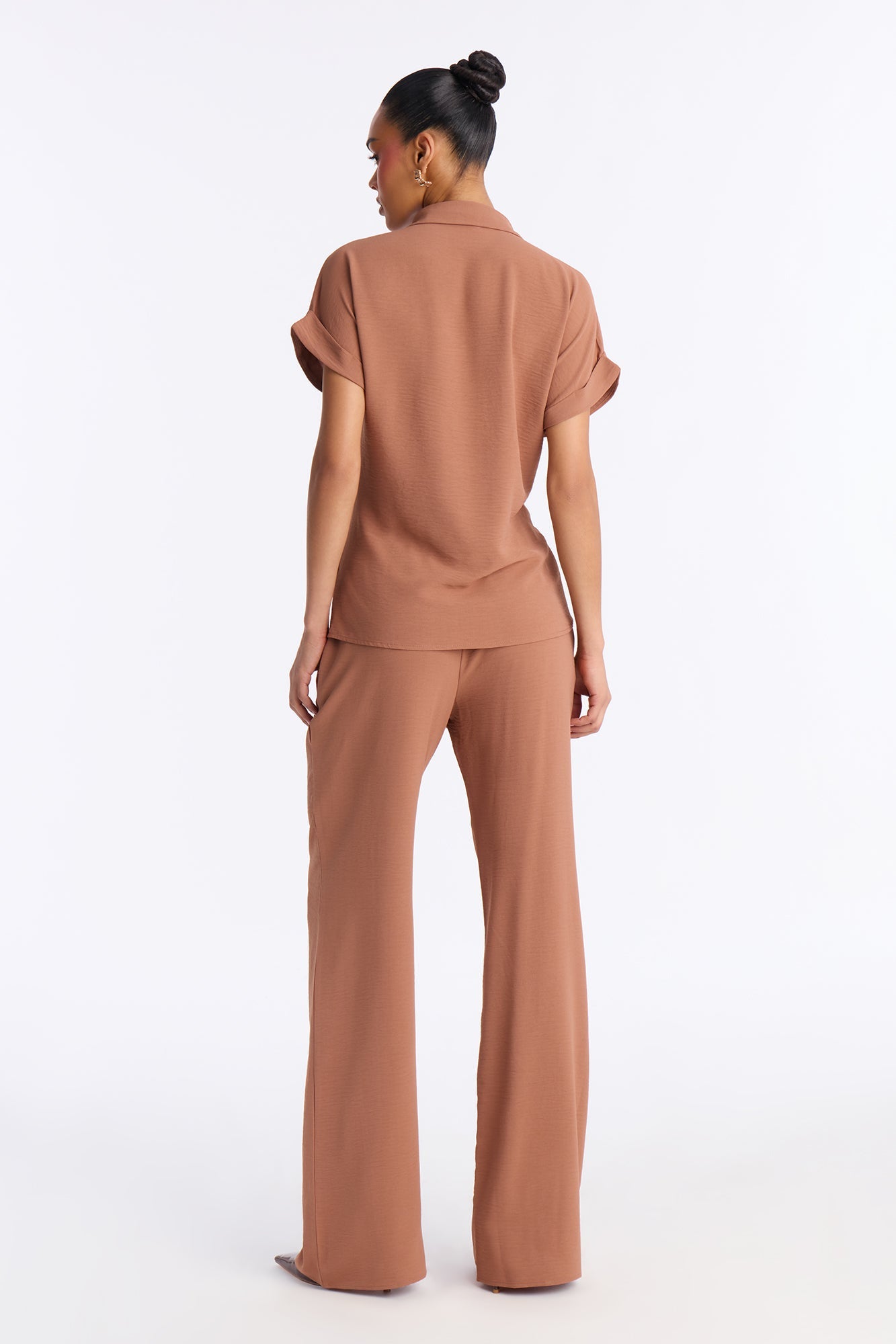 Makela Tie Front Wide Leg Pant Set - Mocha