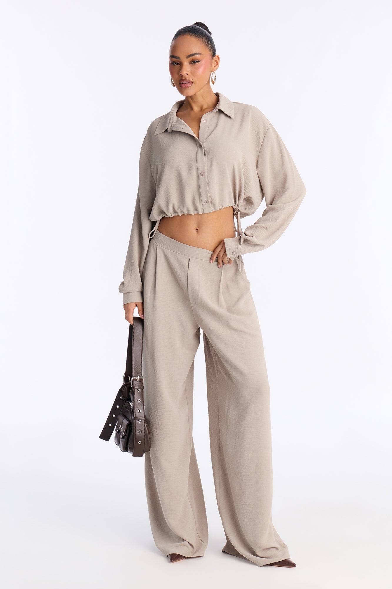 Makenzie Drawstring Waist Pant Set - Stone