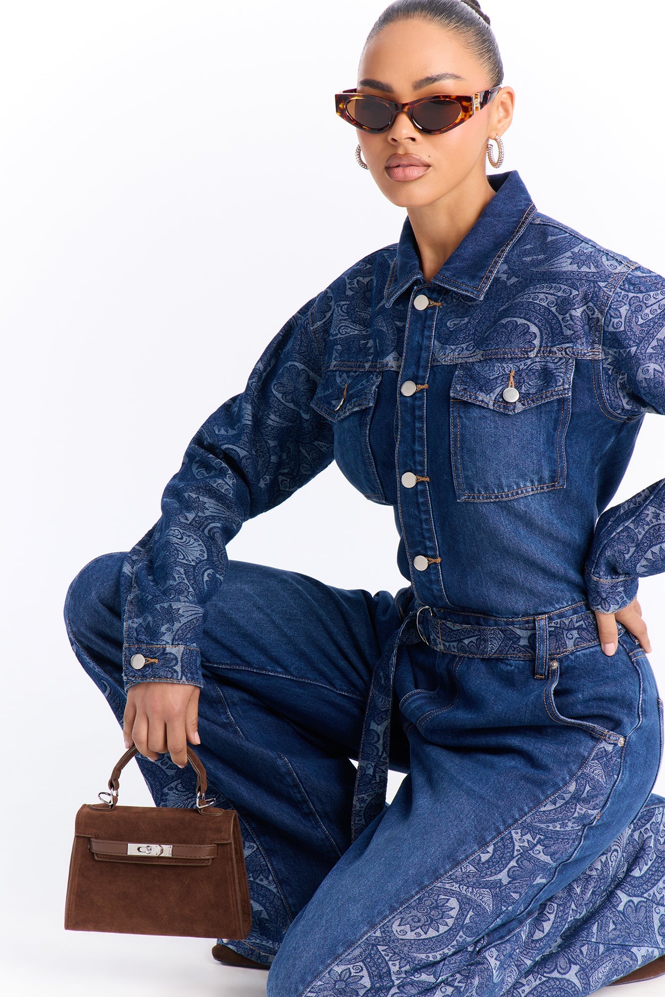 Jenny Belted Wide Leg Jumpsuit - Denim
