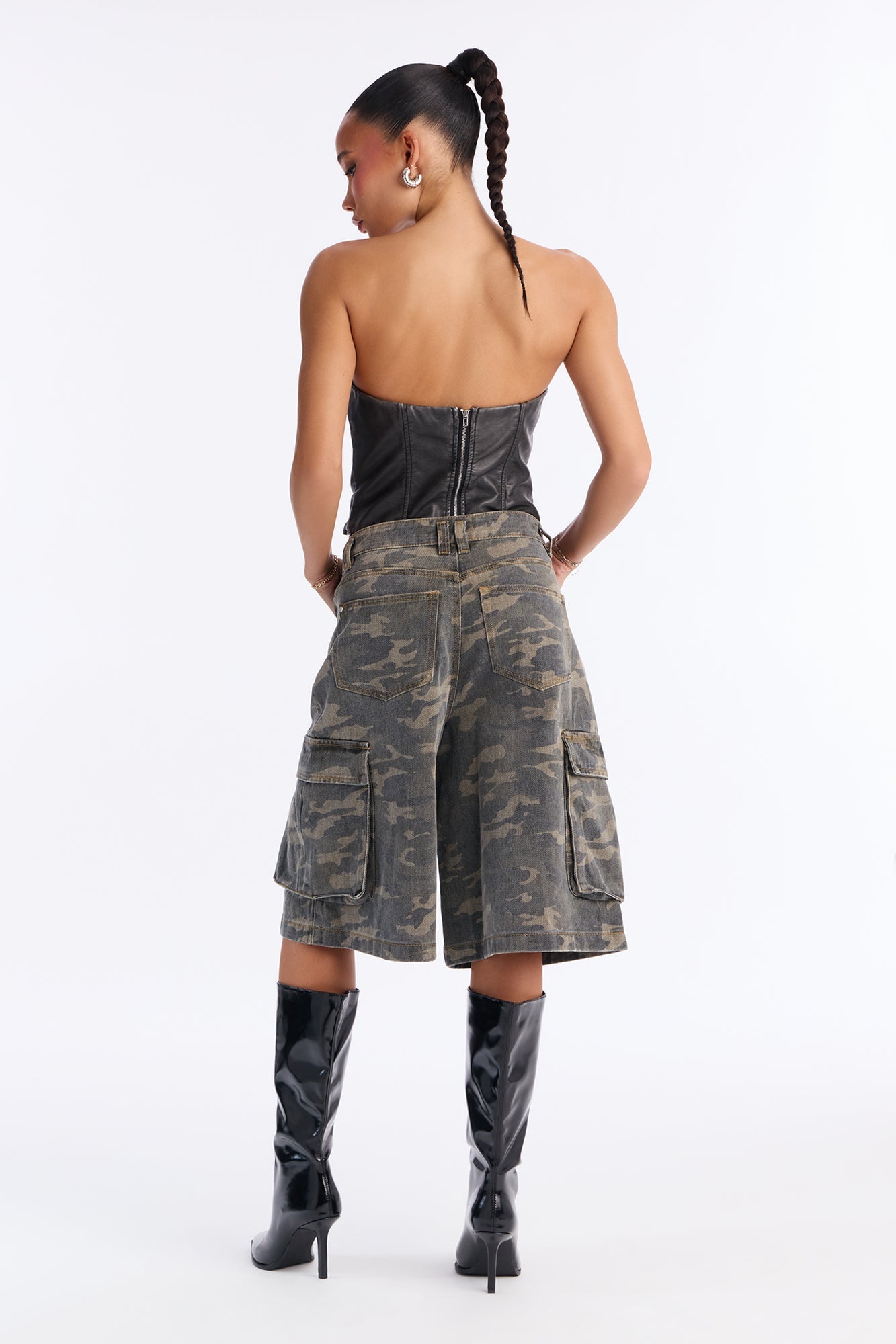 Bring The Troops Camo Cargo Denim Jorts - Olive/combo