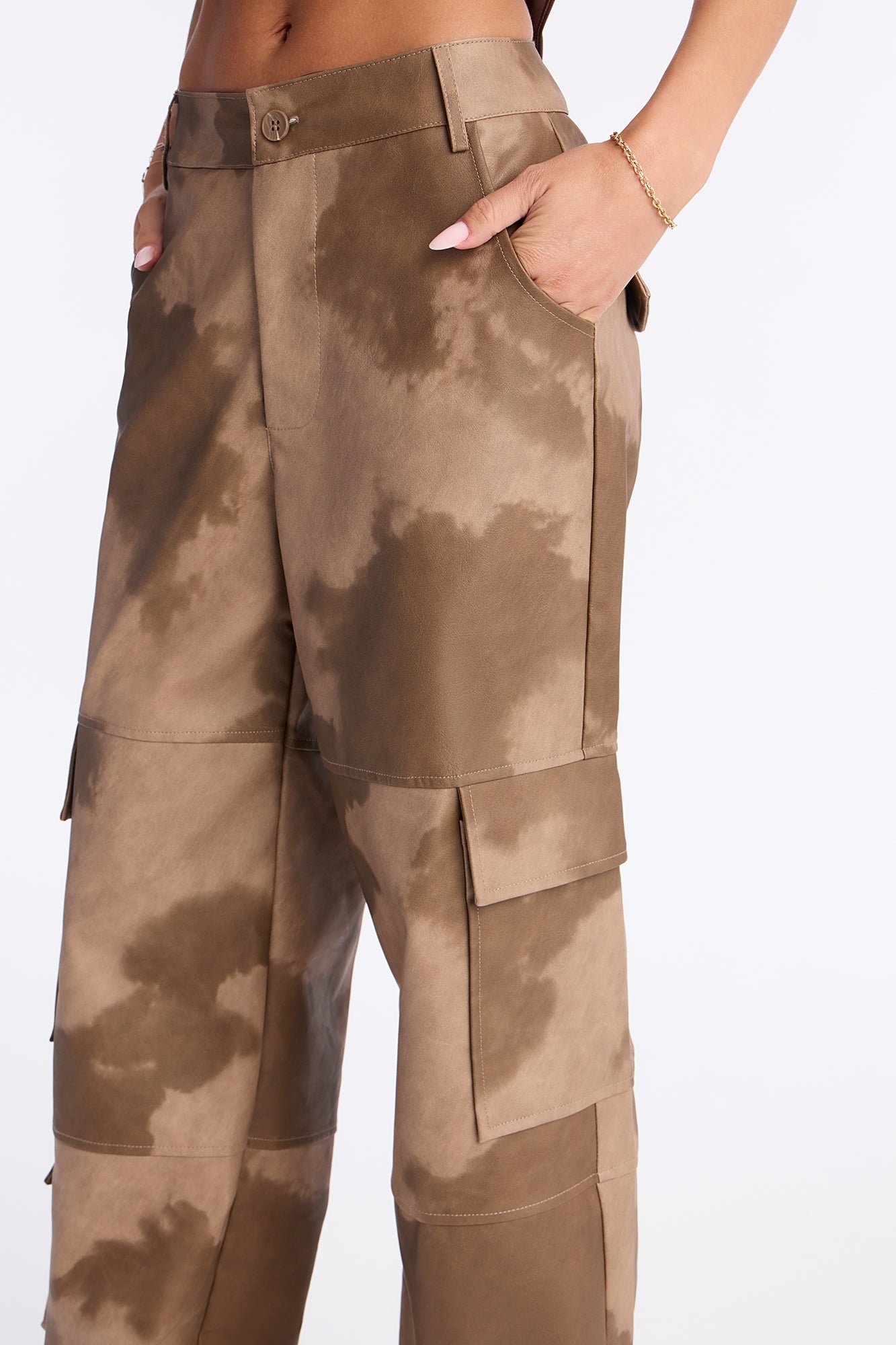 Alexa Washed Faux Leather Cargo Pant - Chocolate