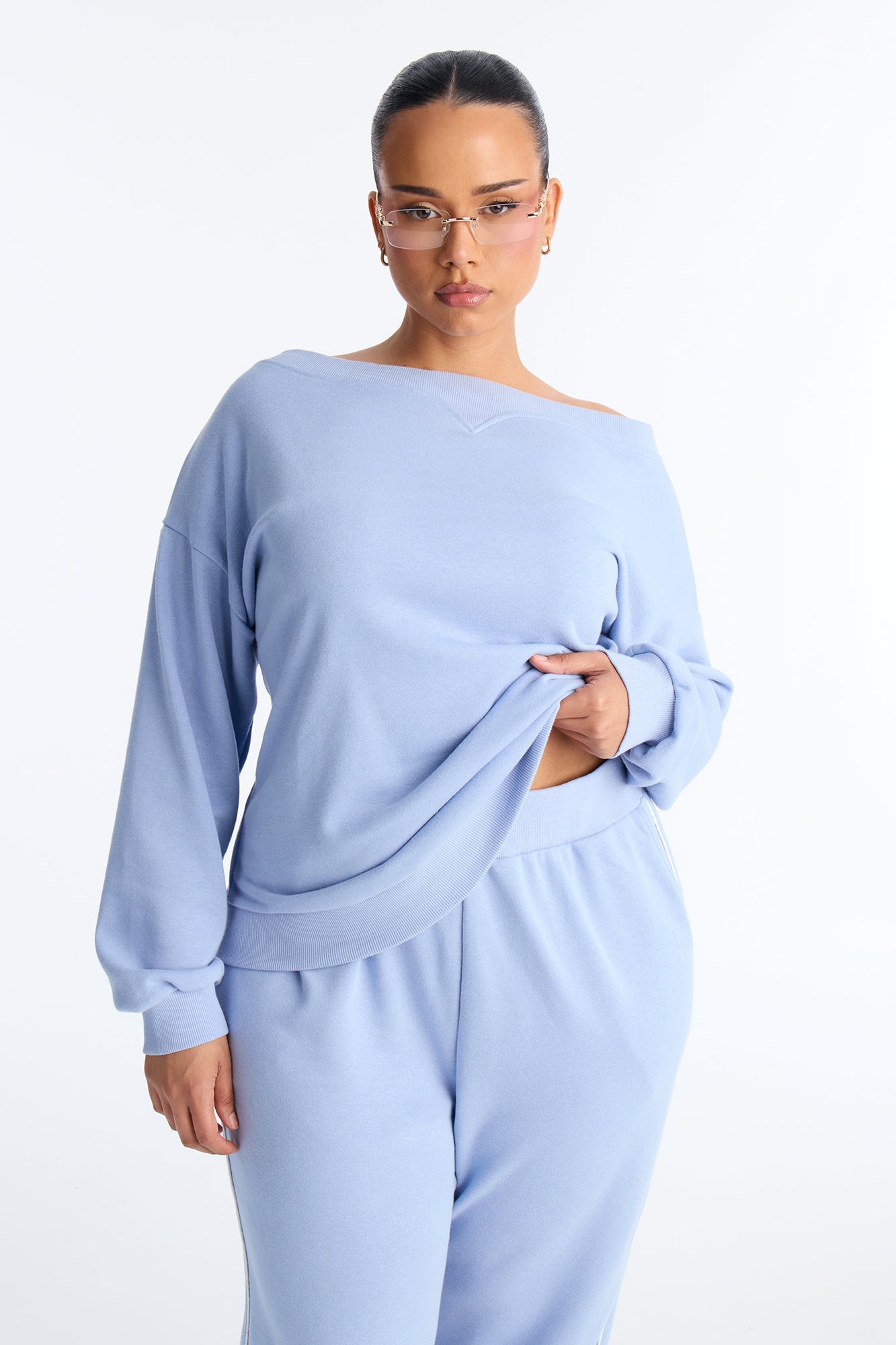 Olivia Fleece Off Shoulder Sweatshirt - Periwinkle
