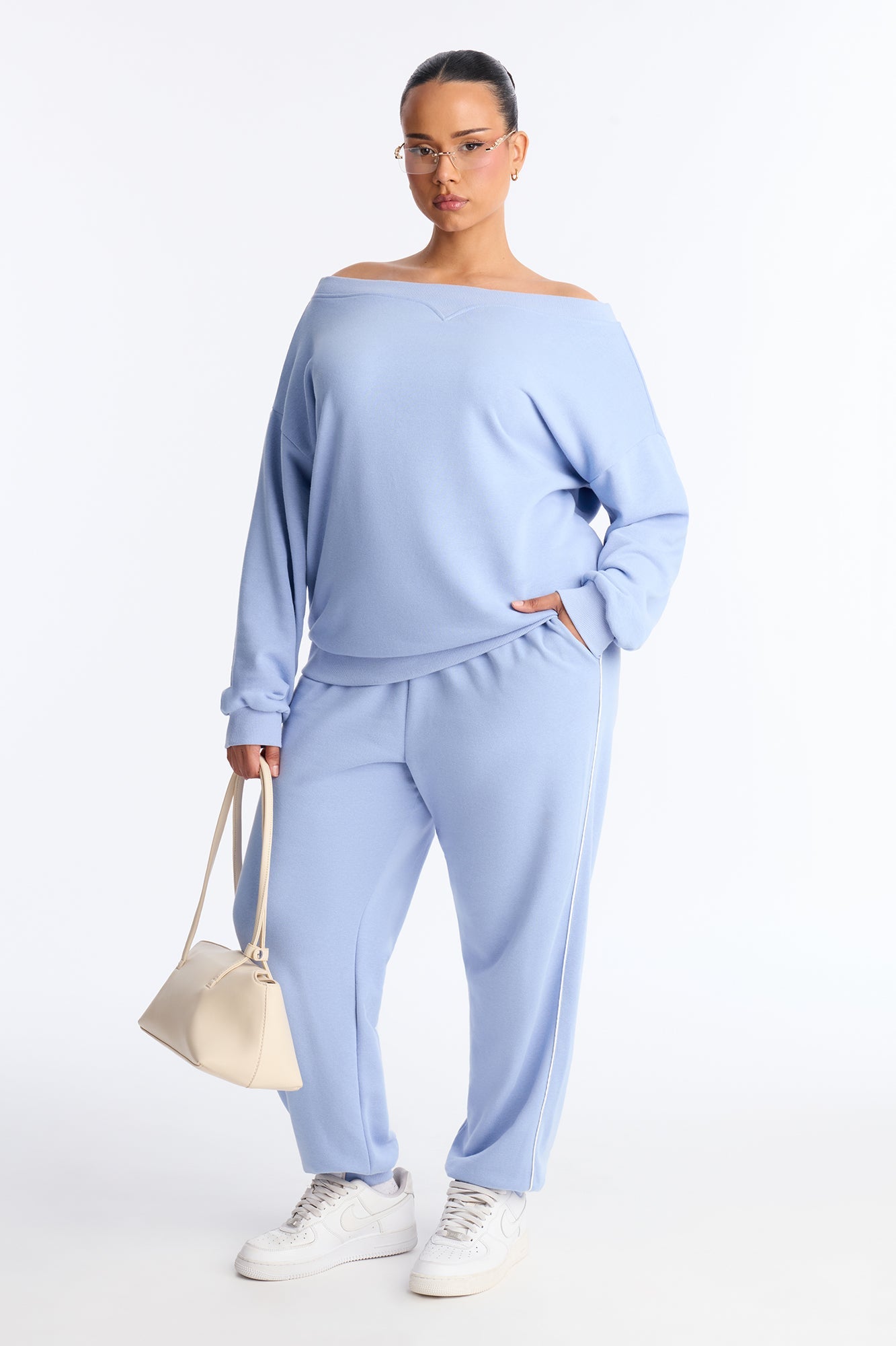 Olivia Fleece Off Shoulder Sweatshirt - Periwinkle