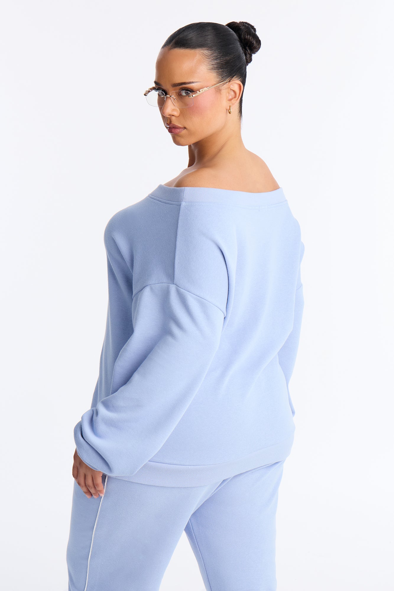 Olivia Fleece Off Shoulder Sweatshirt - Periwinkle