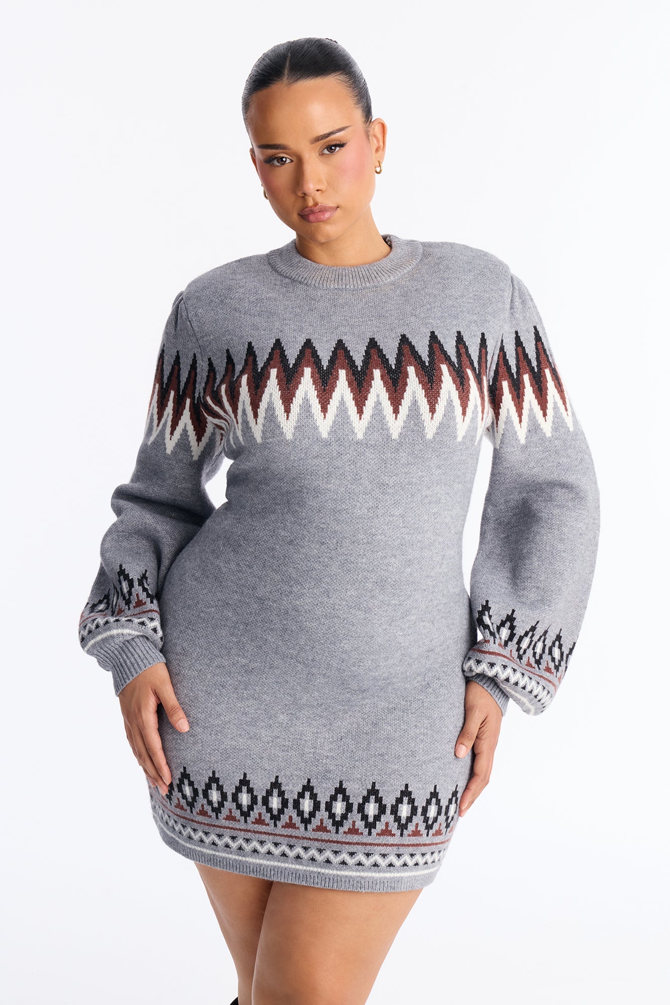 Fireside Nights Long Sleeve Sweater Mini Dress - Grey