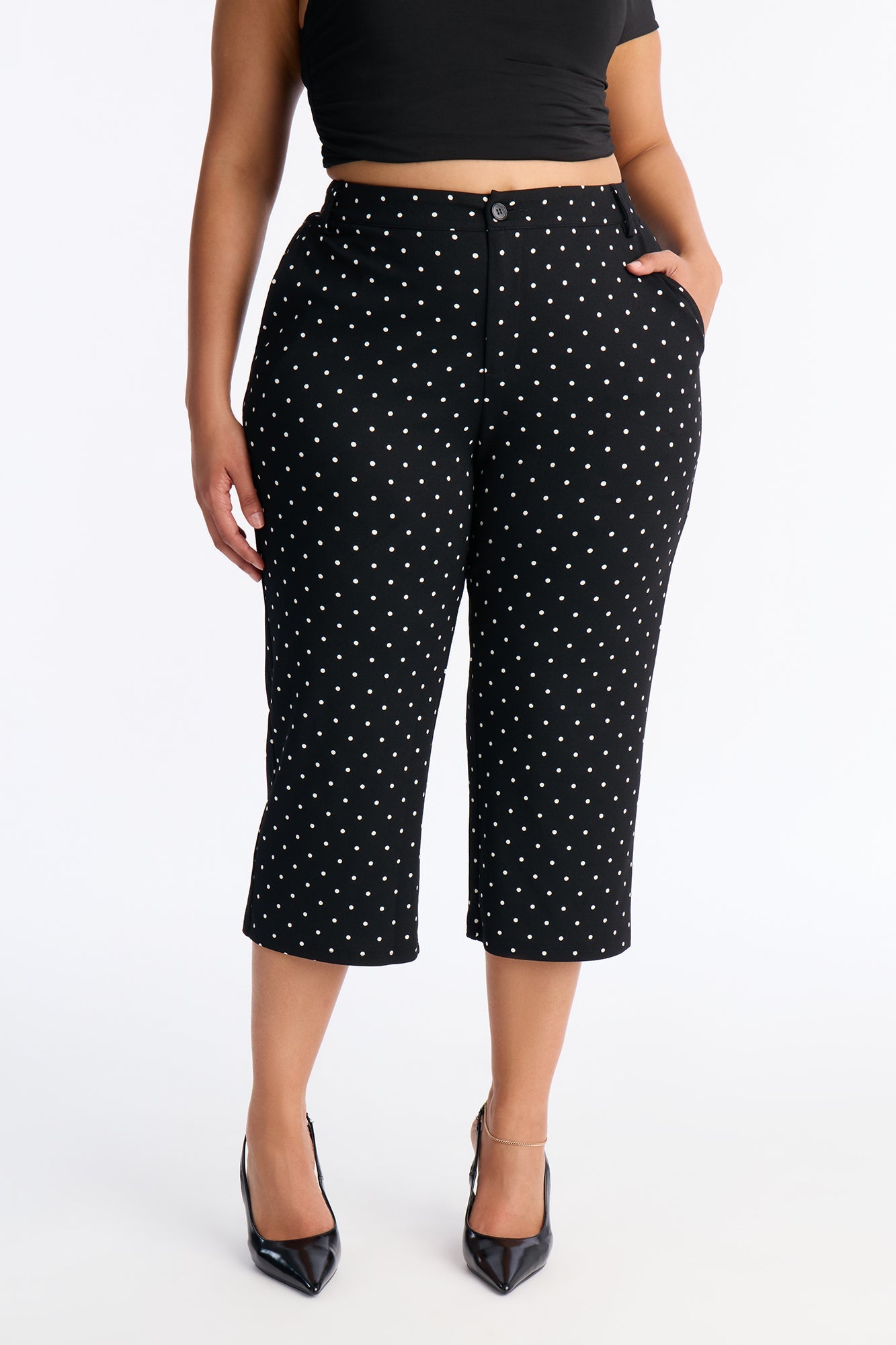 Ramona Polka Dot Capri Pant 21″ - Black