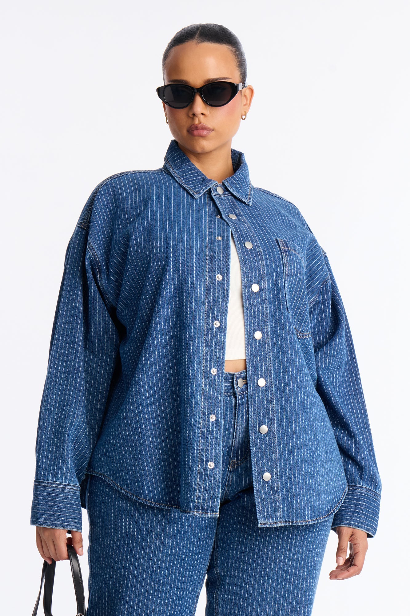 Makayla Pinstripe Denim Straight Leg Pant Set - Denim