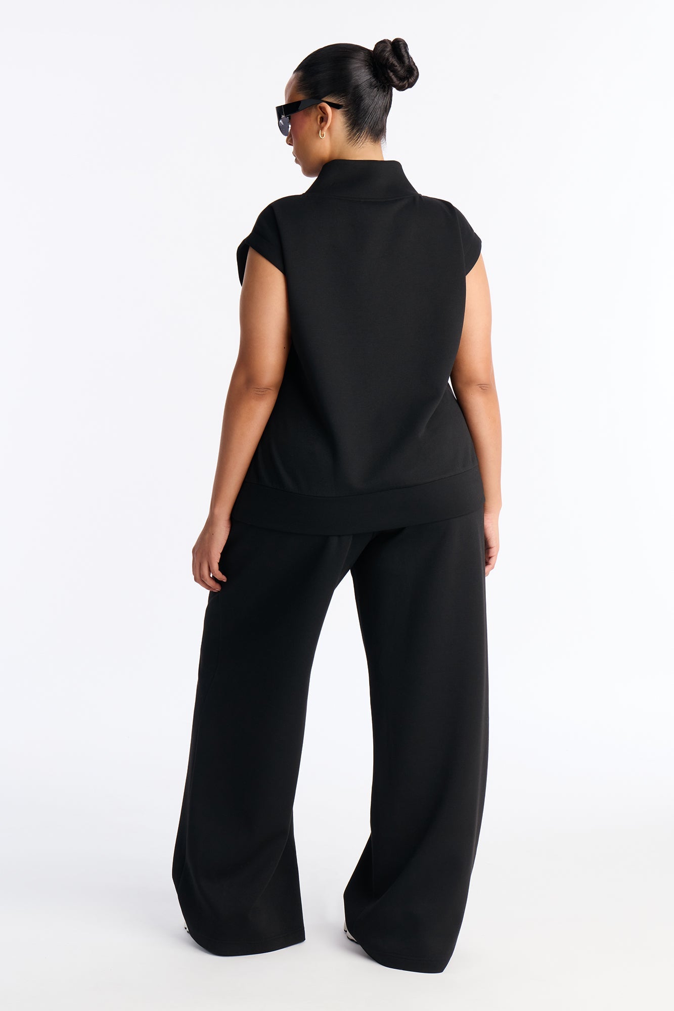 Shea Quarter Zip Sleeveless Pant Set - Black
