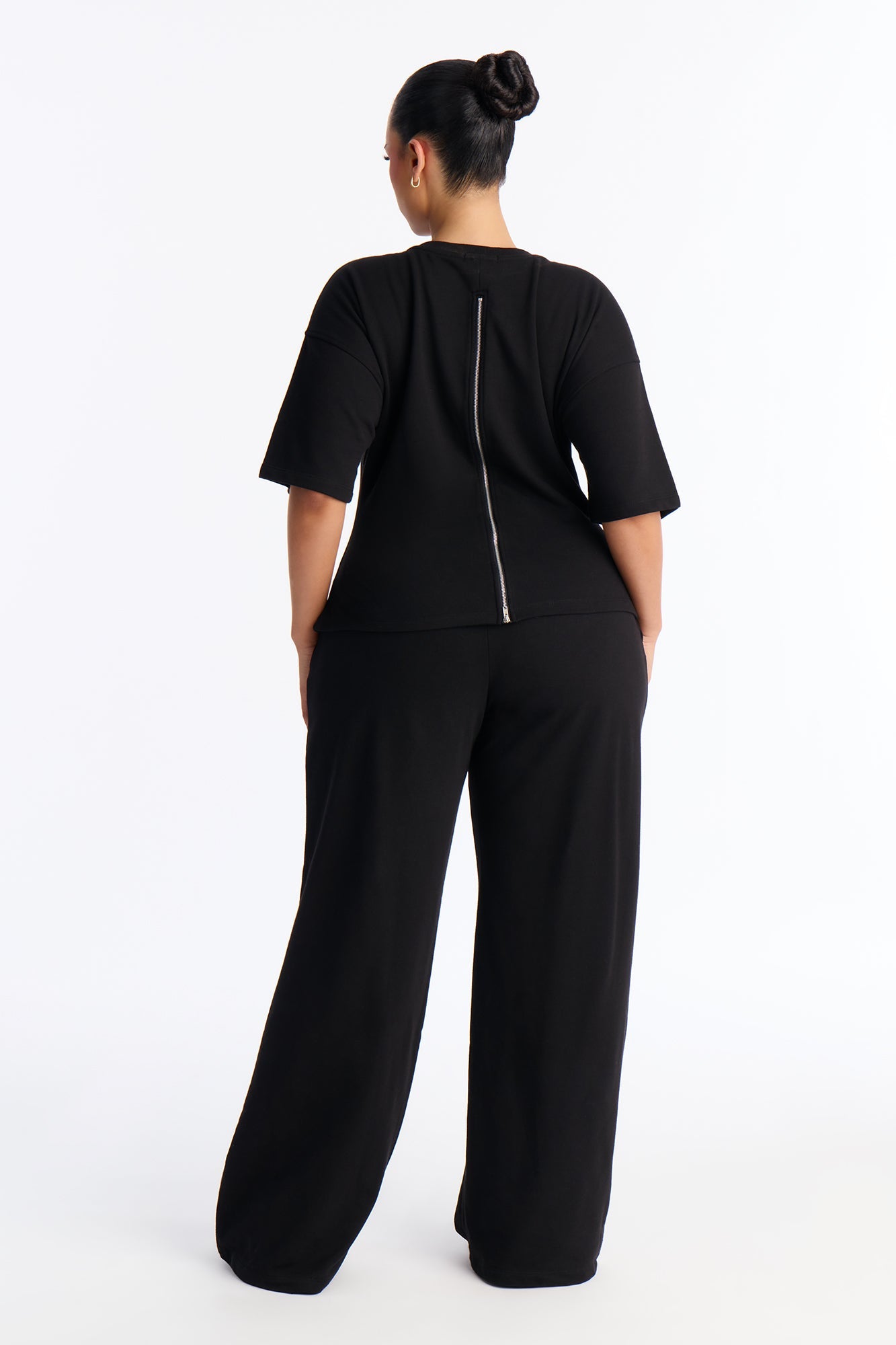 Stephanie Fitted Tee Wide Leg Pant Set - Black
