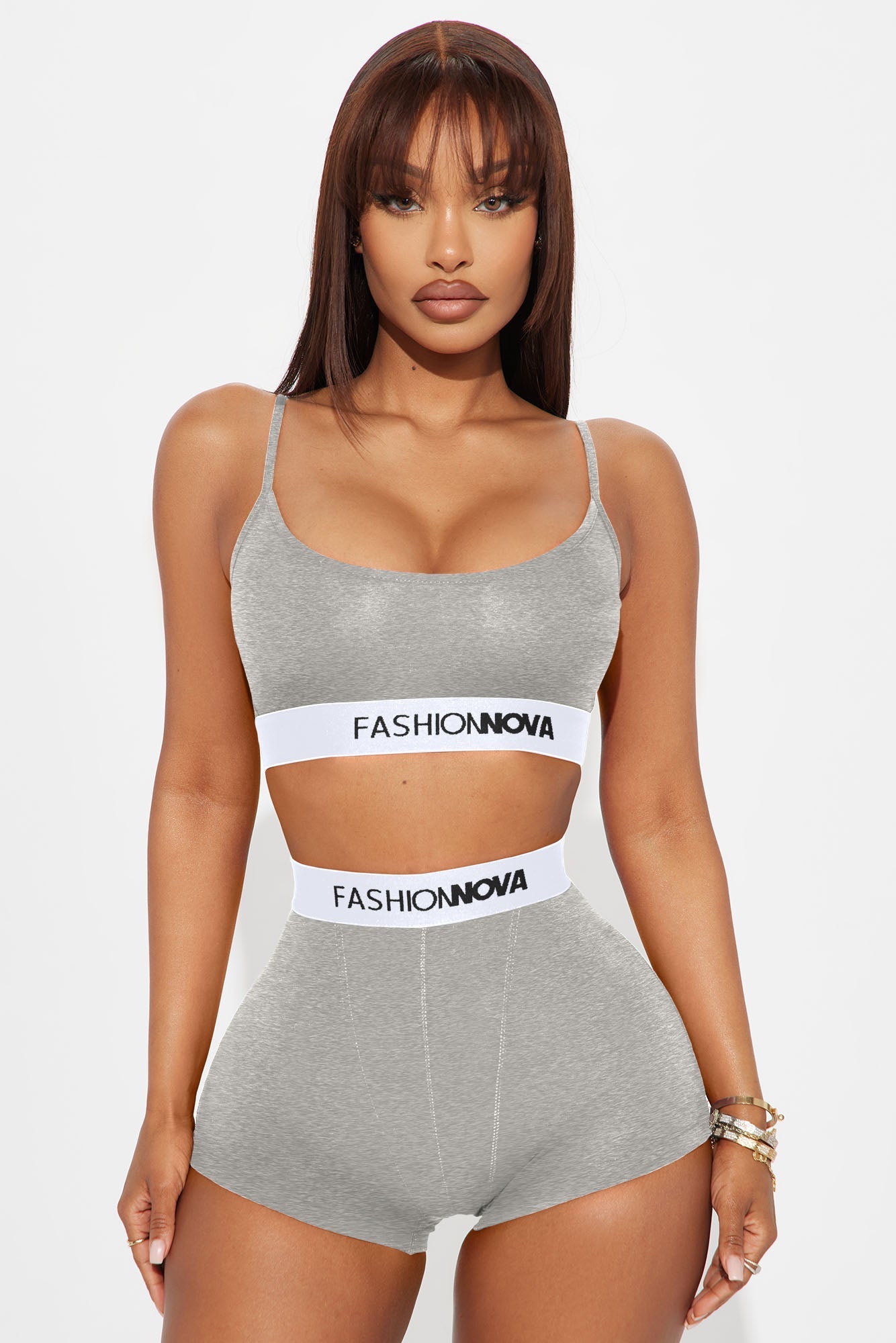 FN Mood Cami And Boxer Set - Heather Grey