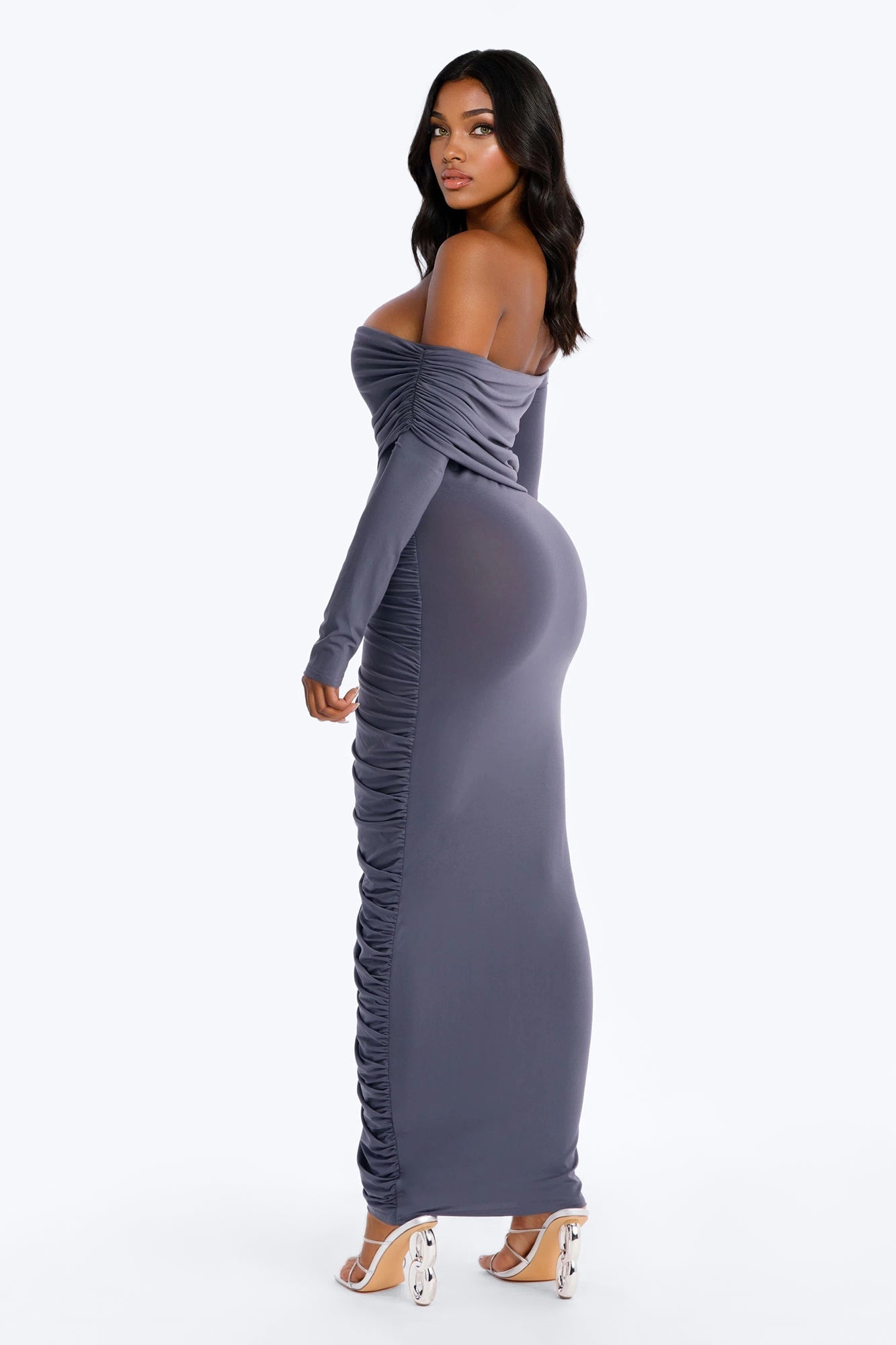 Not Your Type Off Shoulder Maxi Dress - Charcoal