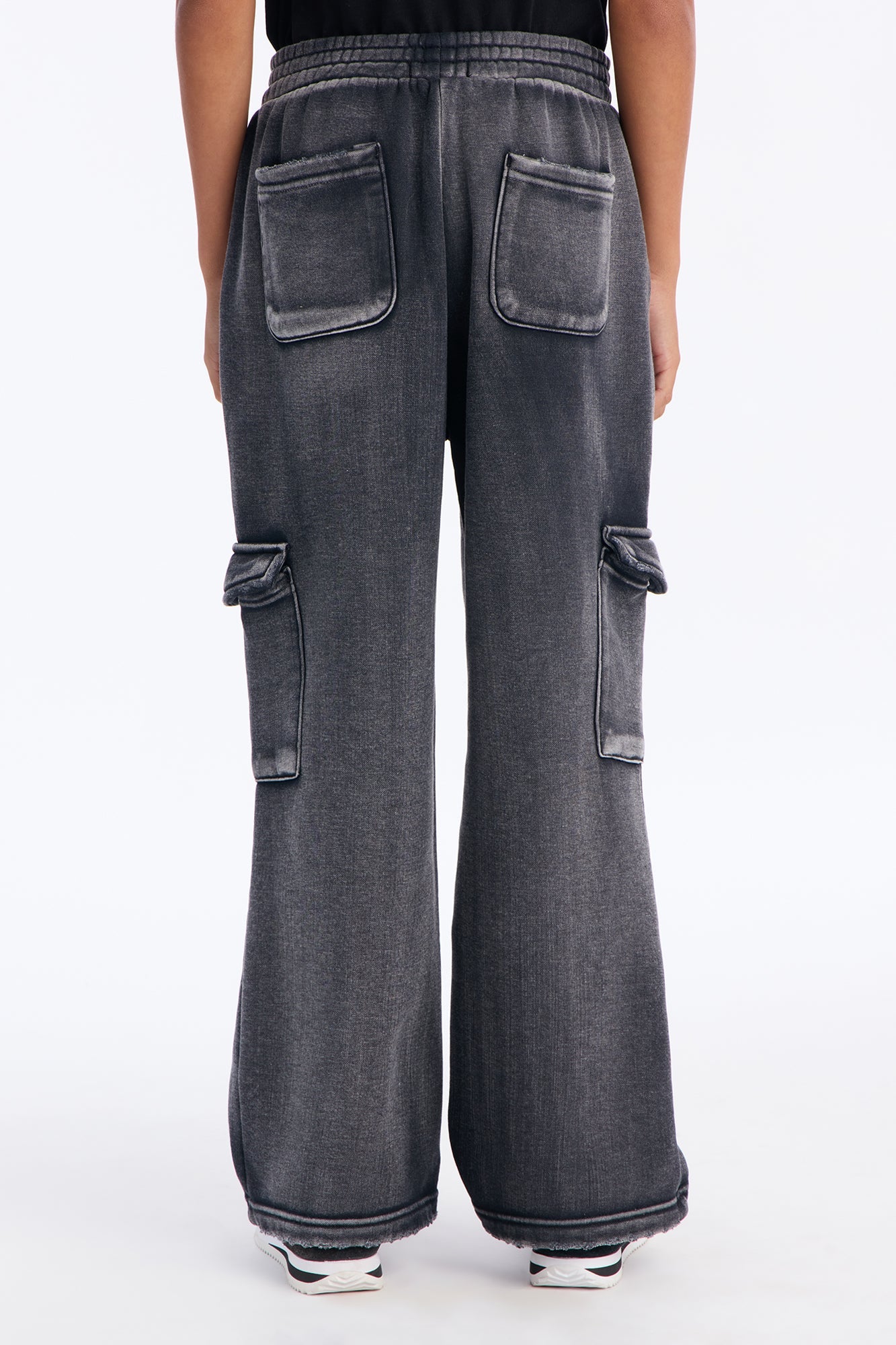 Mini Heavy Wash Baggy Fleece Cargo Pants - Black Wash