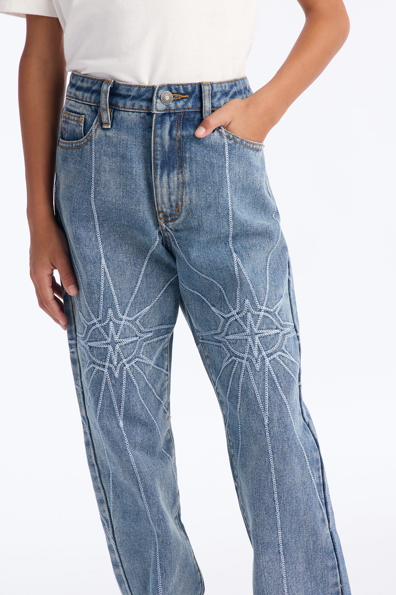 Mini Straight Galaxy Star Jean - Medium Blue Wash