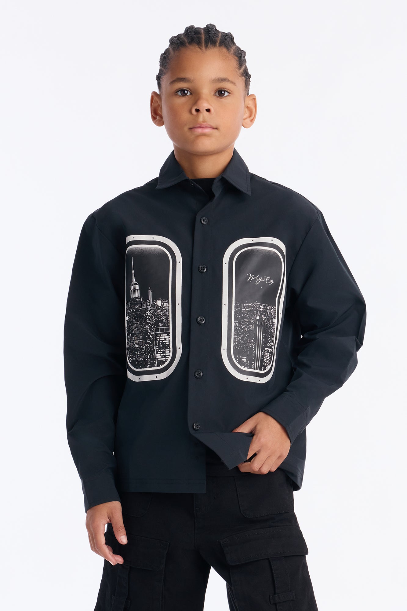 Mini See The Skyline Button Down Shirt - Black