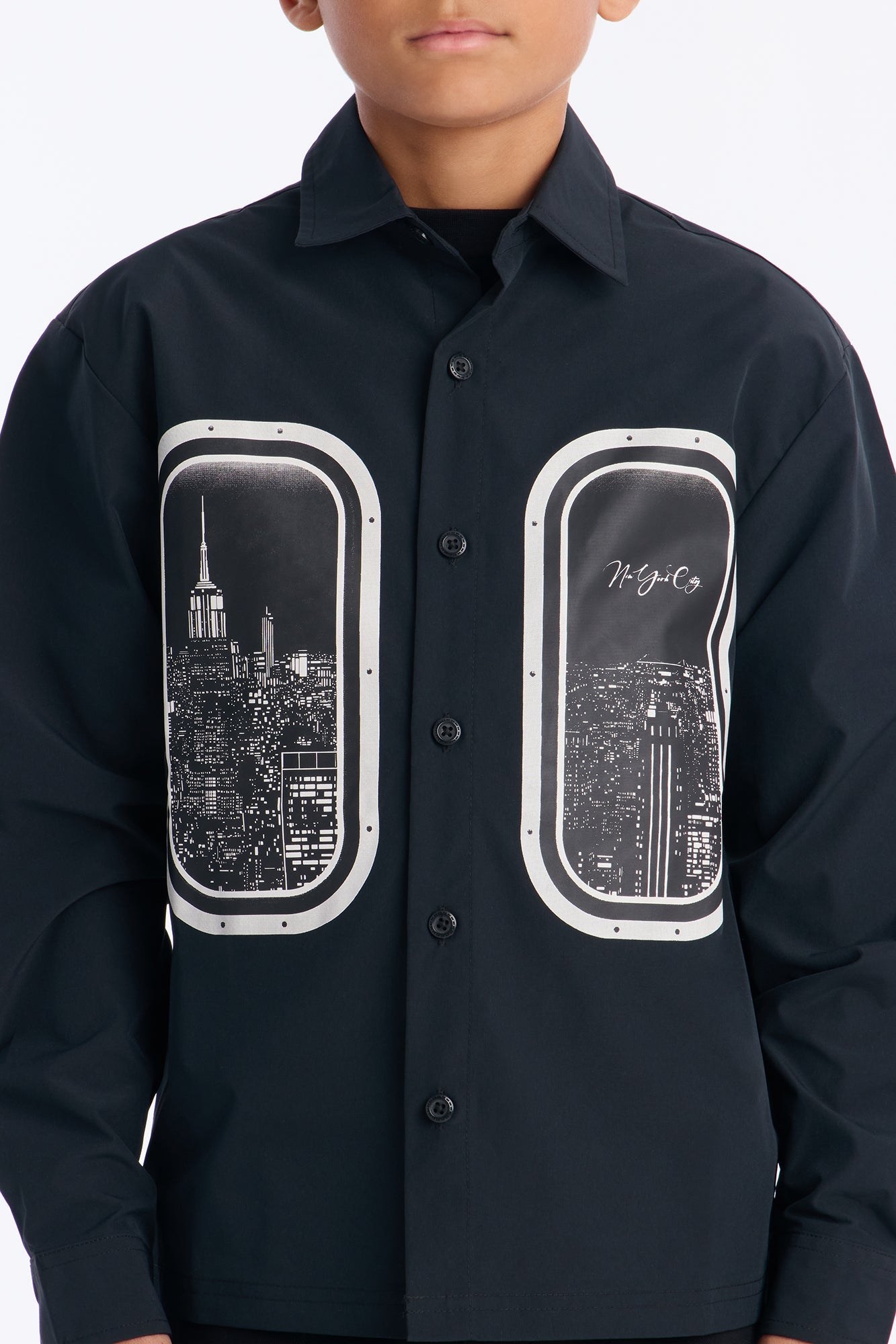 Mini See The Skyline Button Down Shirt - Black