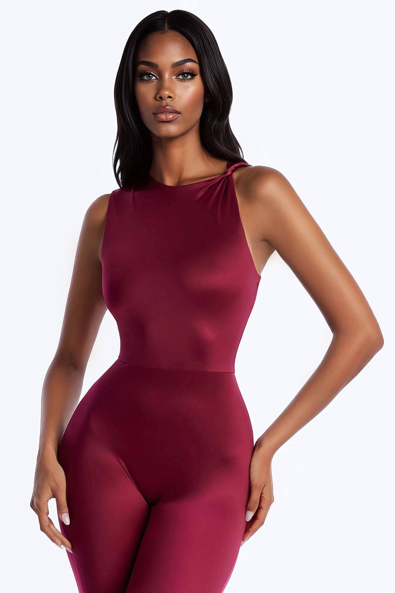 Hana High Neck Capri Catsuit - Red