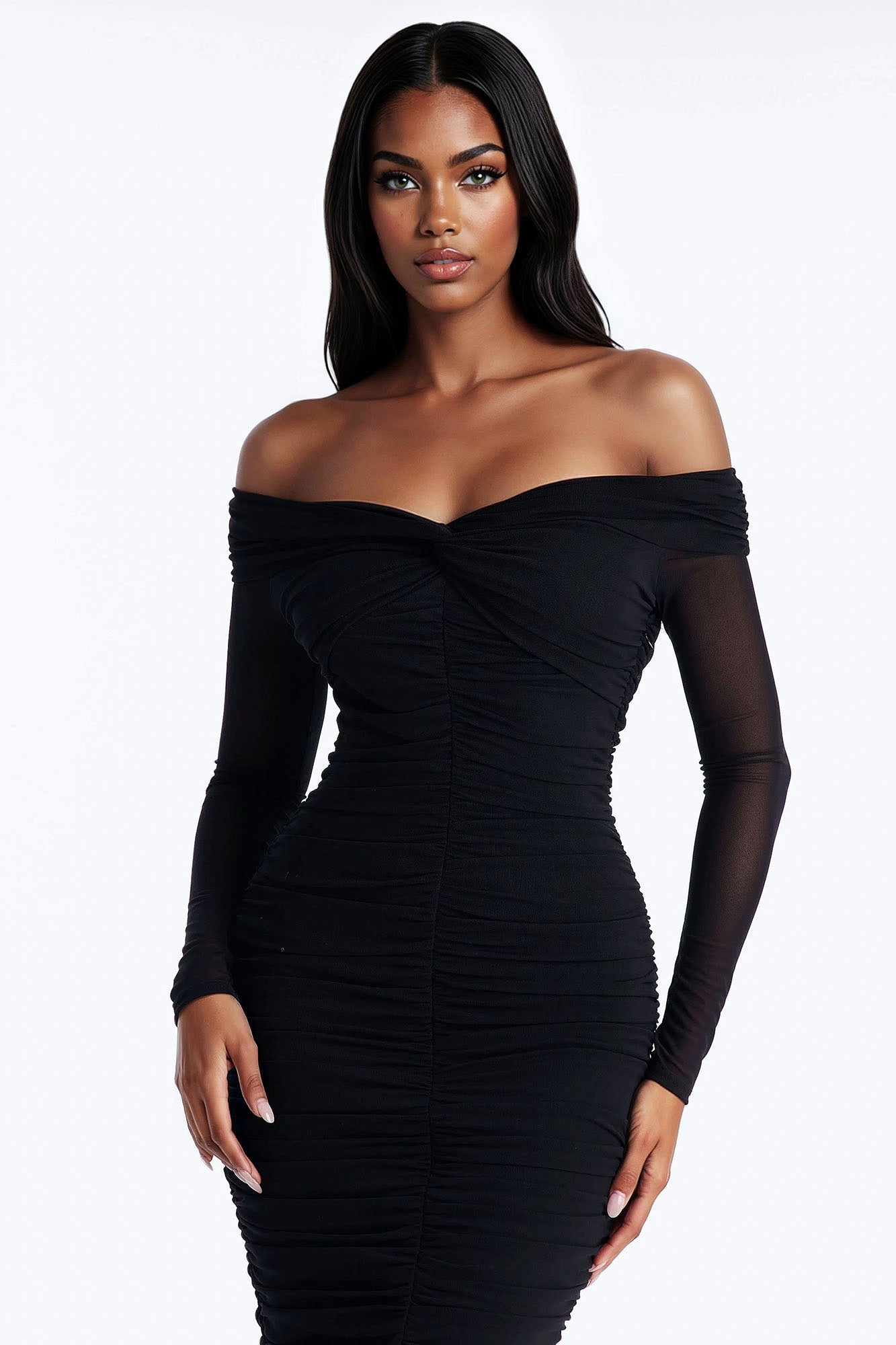 The Tink Long Sleeve Midi Dress - Black