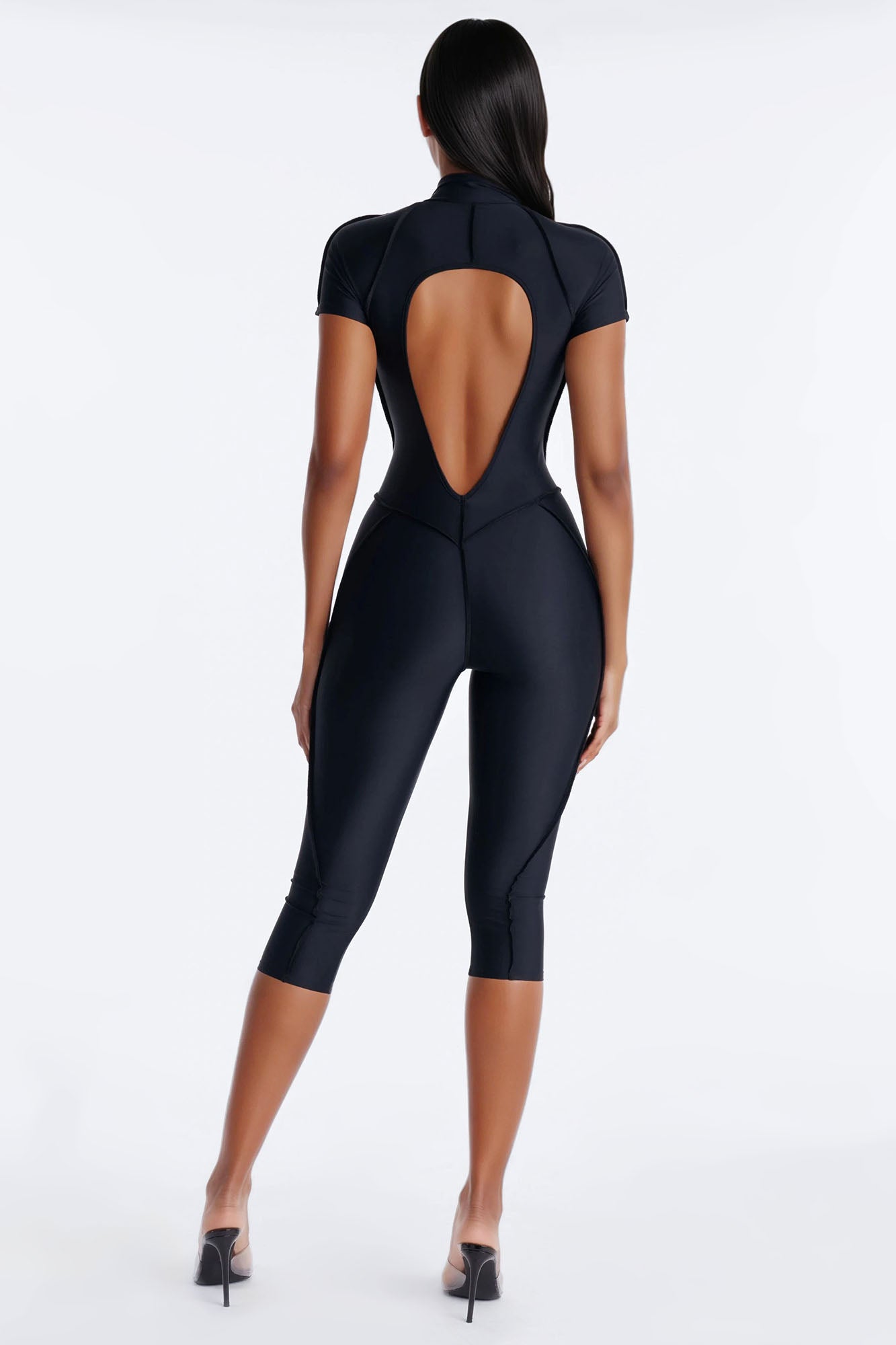 Lexia Backless Capri Leg Jumpsuit - Black