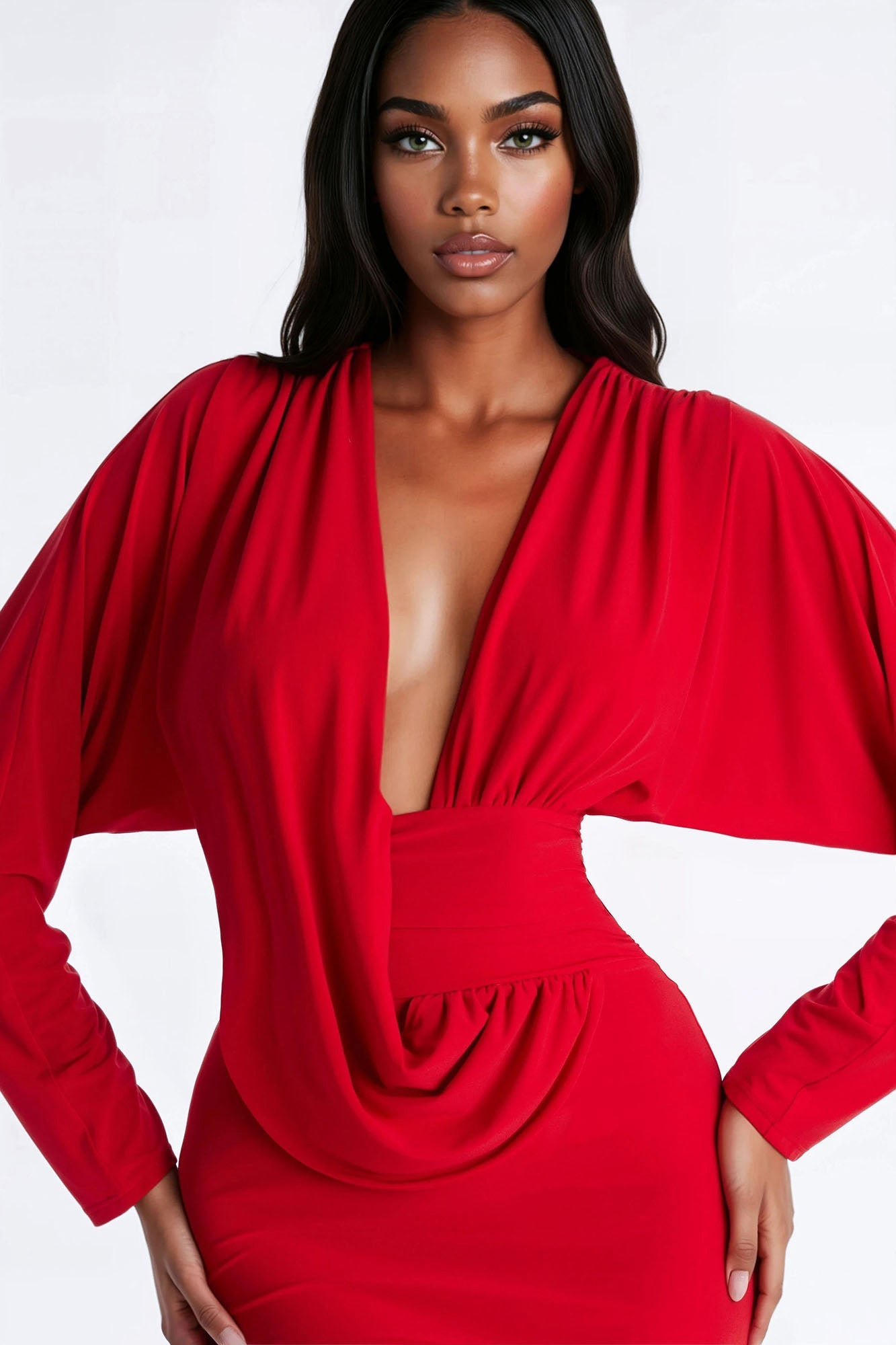 Kathleen Ruched Draped Maxi Dress - Red