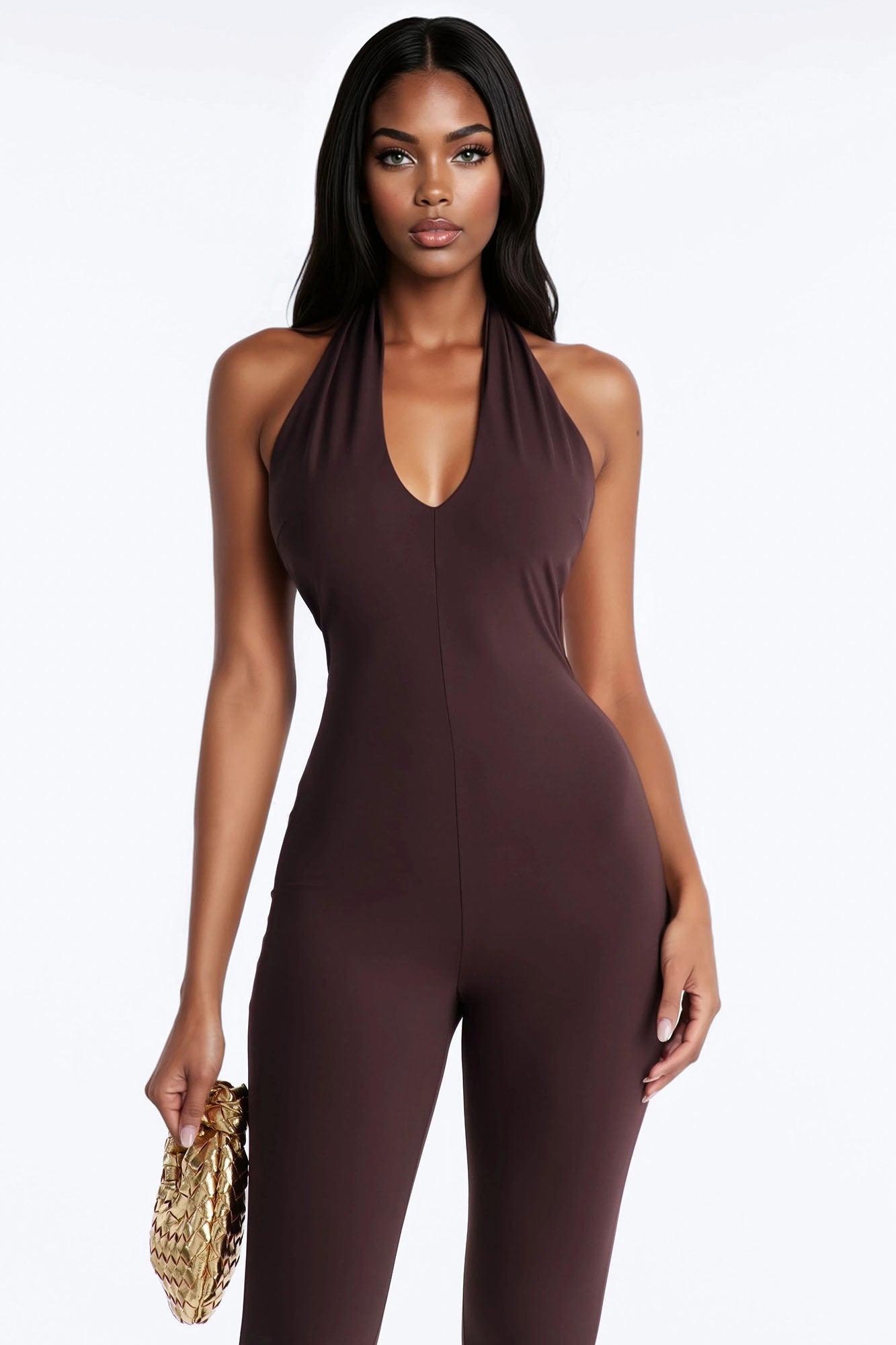 Rayna Halter Neck Capri Jumpsuit - Chocolate