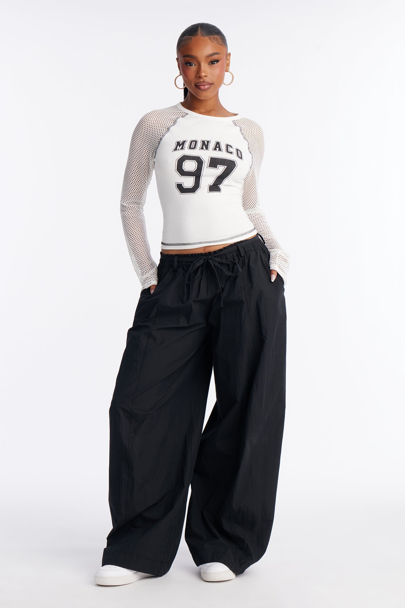 Rush Hour Tie Waist Windbreaker Pant 33″ - Black