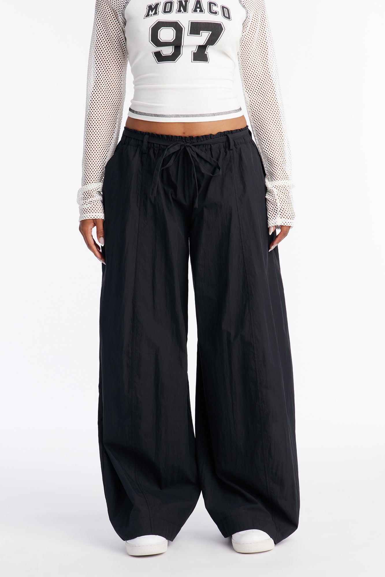 Rush Hour Tie Waist Windbreaker Pant 33″ - Black