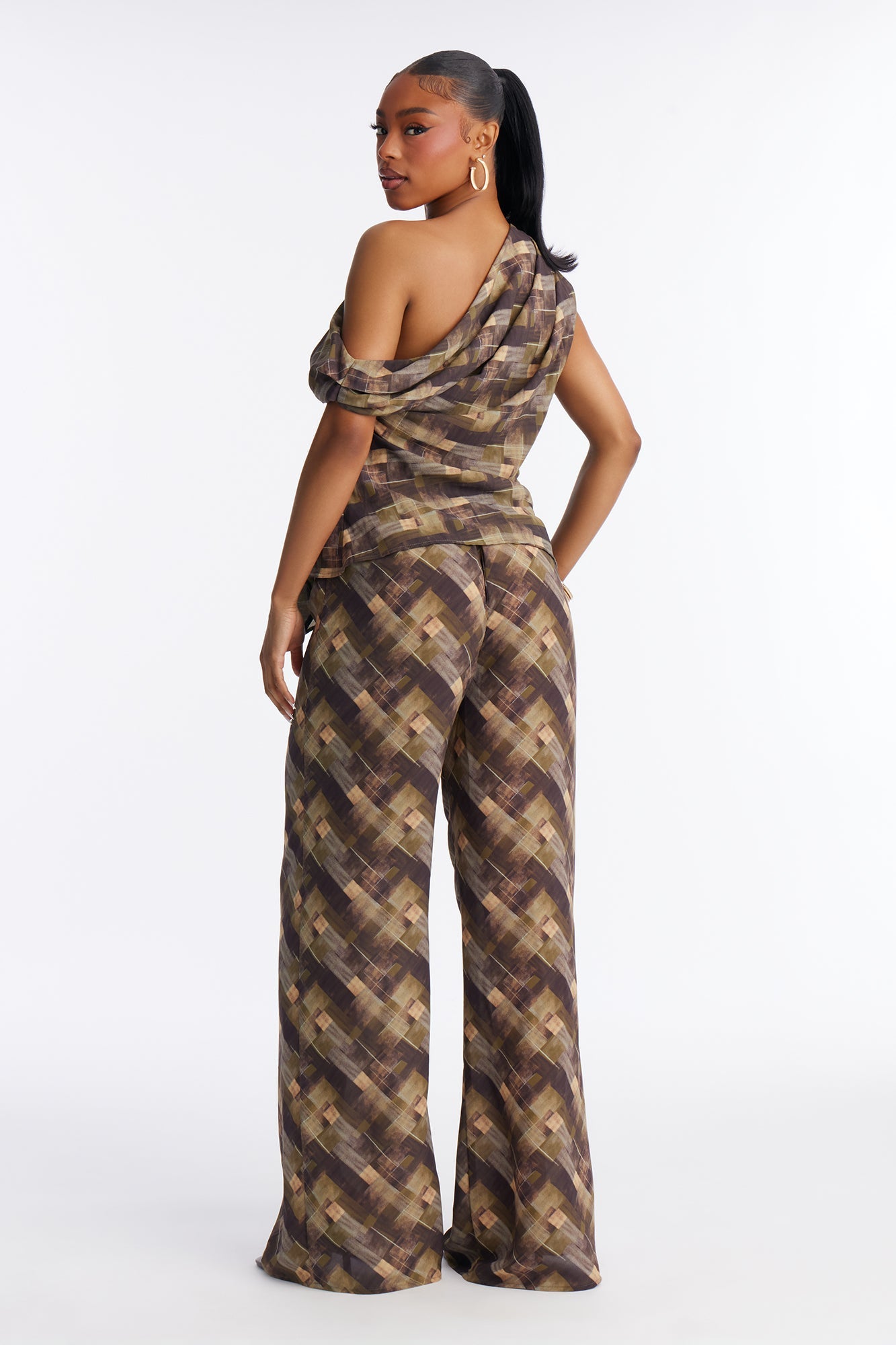 Najia Off Shoulder Pant Set - Olive/combo